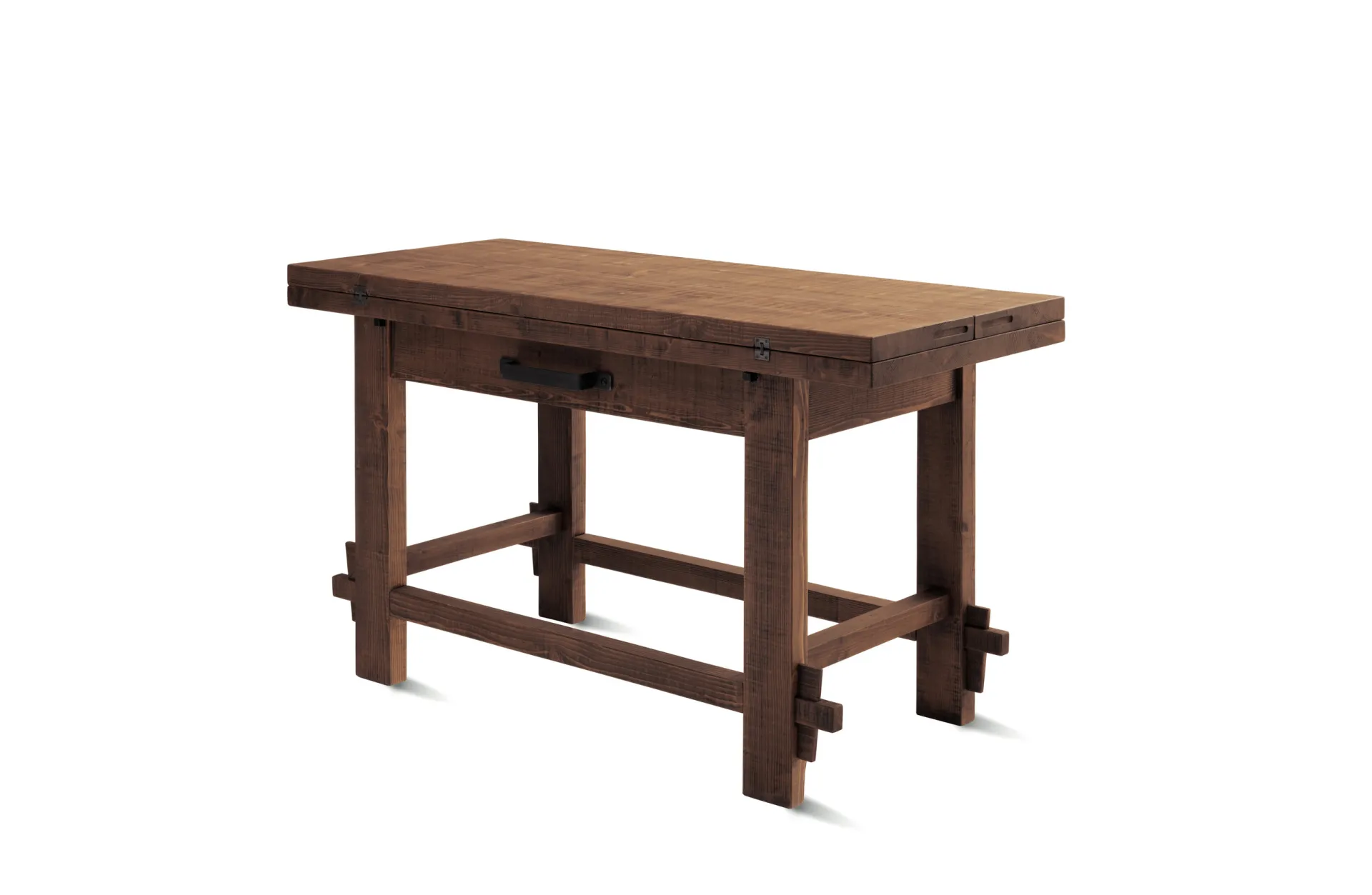 Tavolo Tabula Scavolini su fondo bianco, in abete con cassetto frontale e traverse basse