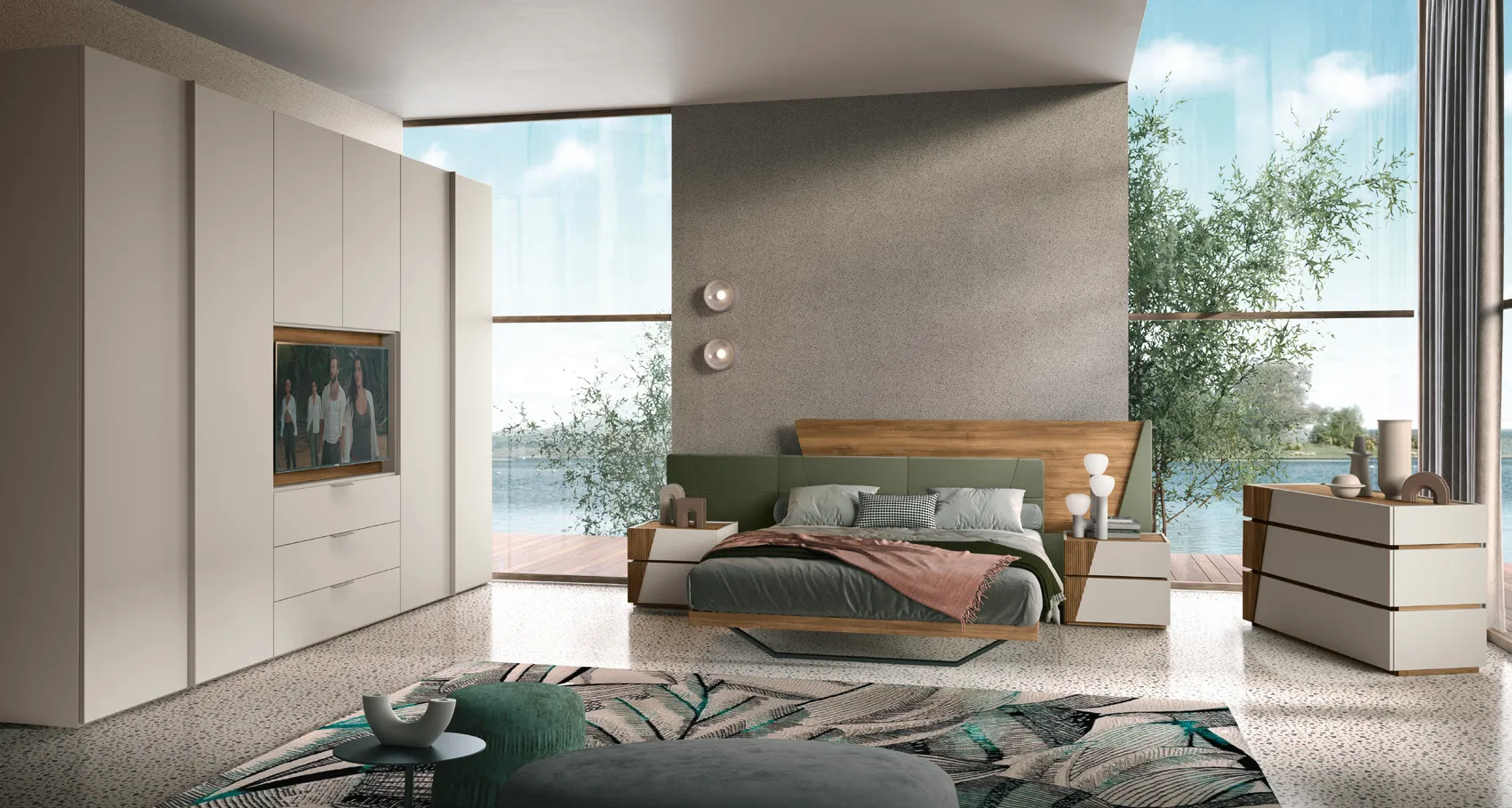 Camera Up Evo 07 con armadio Cross Adriatica e letto in noce