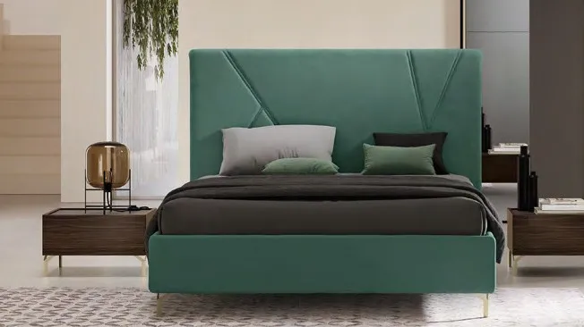 Letto contenitore Ipsilon Adriatica in tessuto verde con cuciture a Y