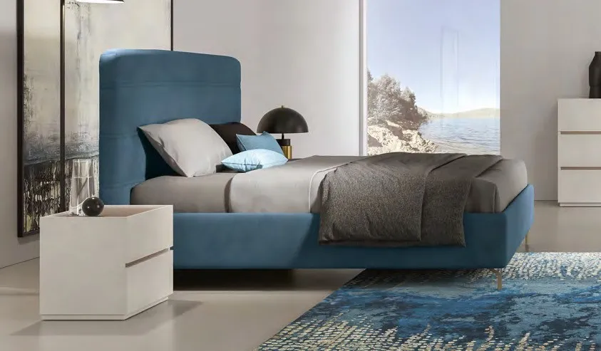 Letto contenitore Nota Adriatica in tessuto blu con testata arrotondata