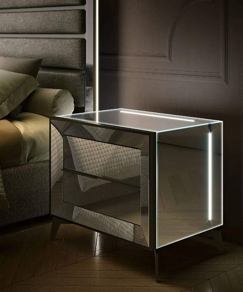 Comodino Dorè Adriatica a specchio con luce LED lungo gli spigoli