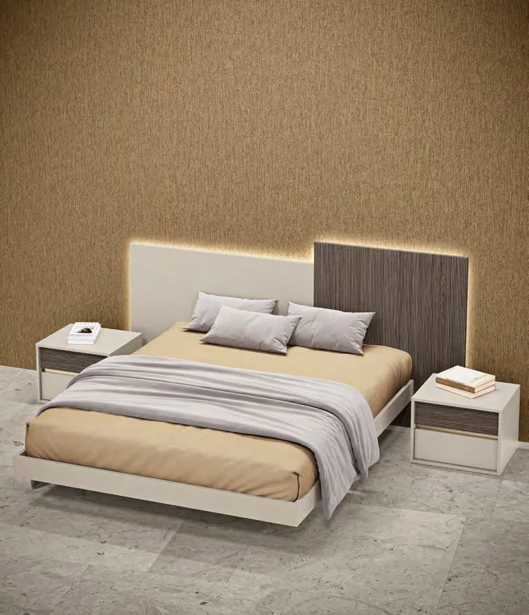 Letto della camera Cerchio Adriatica con testata in legno e comodini