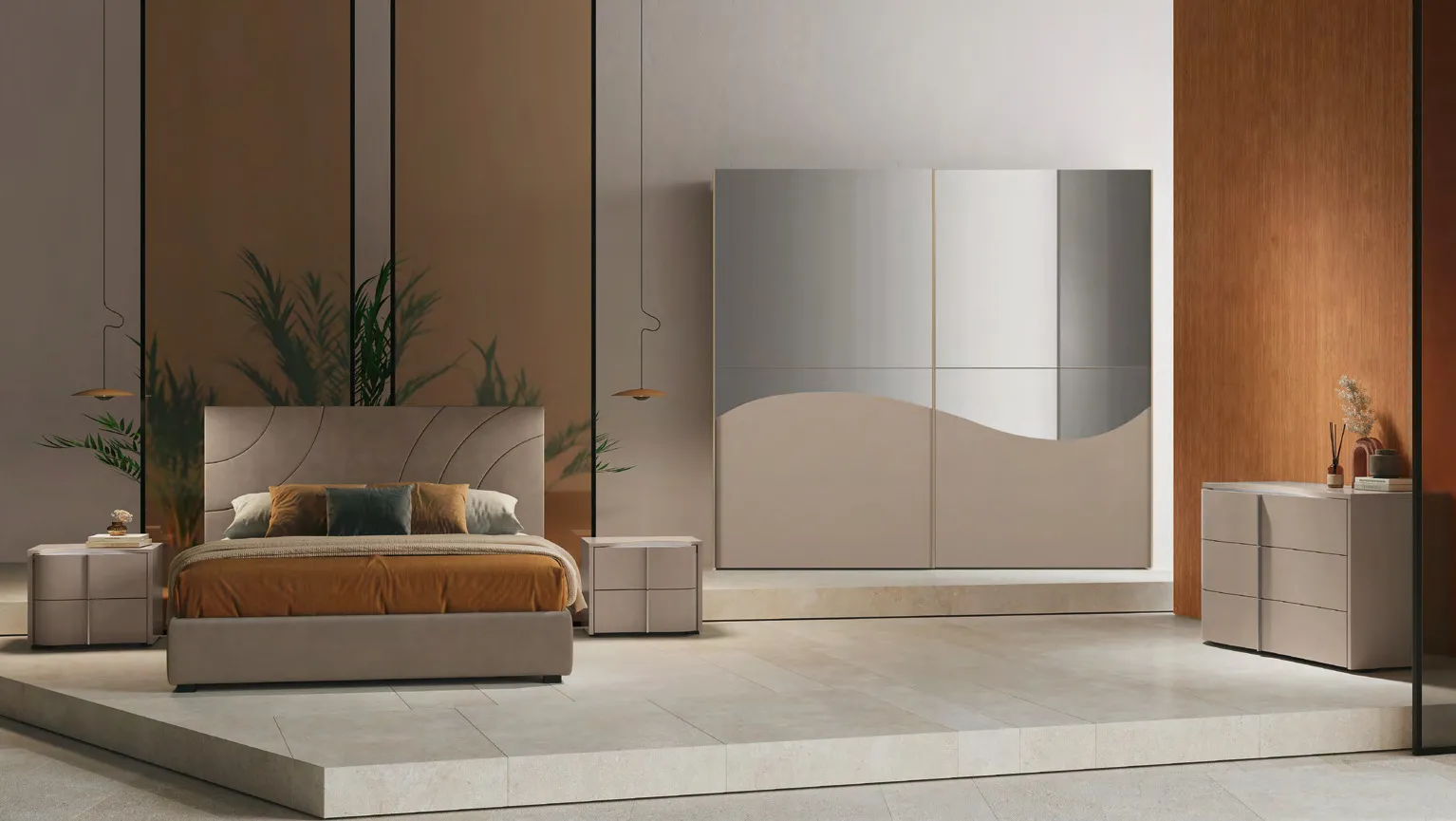 Camera Onda Adriatica con armadio a onda, letto Ipsilon Curve e comò