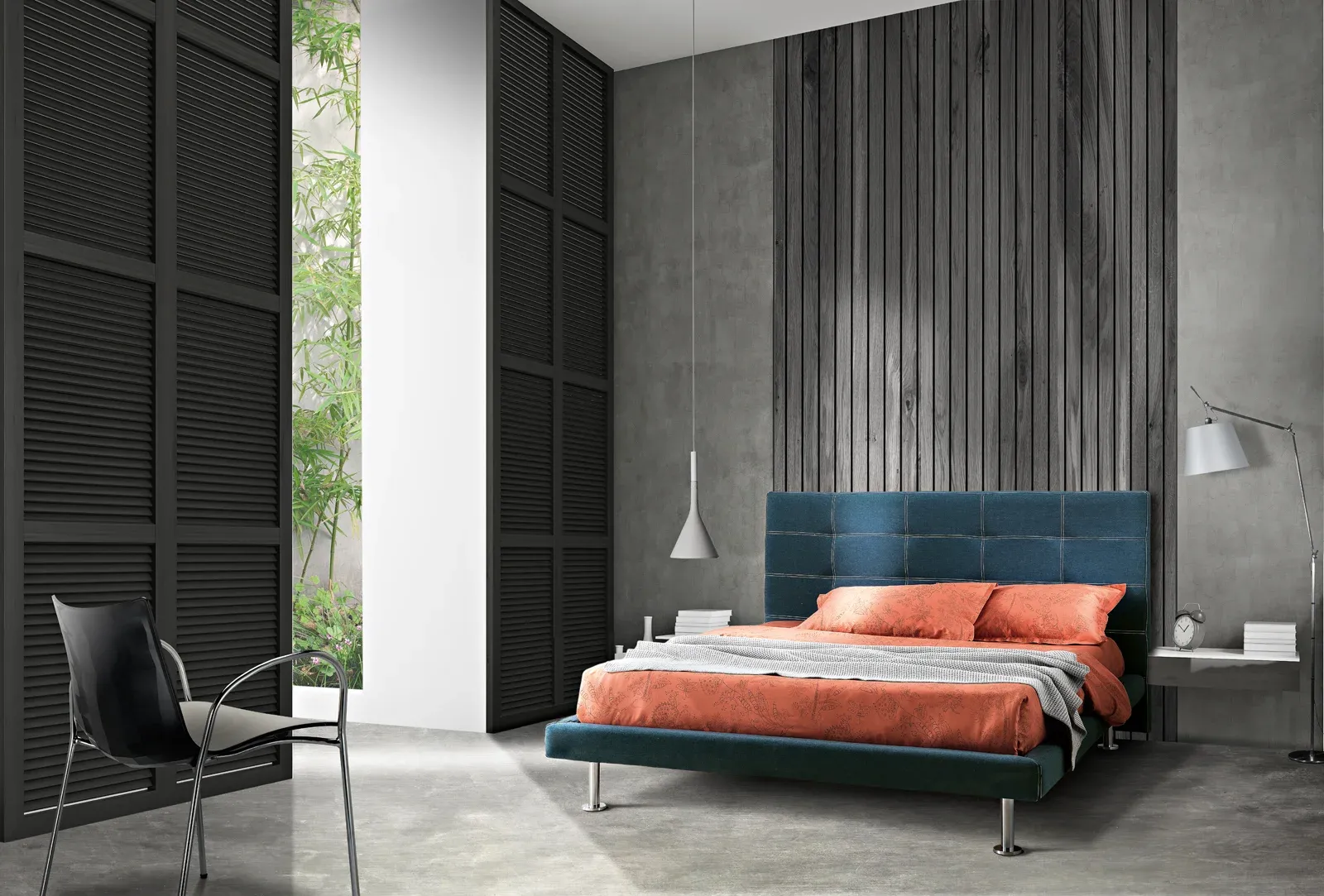 Letto imbottito Bellini Artigiana Letti in una camera da letto arredata