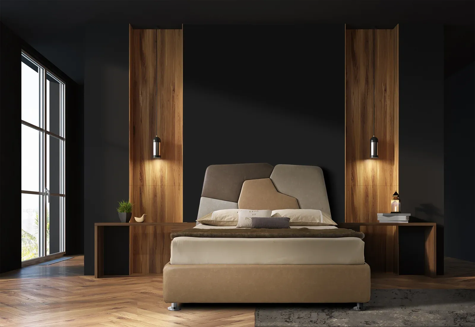 Letto imbottito Cusco Artigiana Letti in una camera da letto arredata