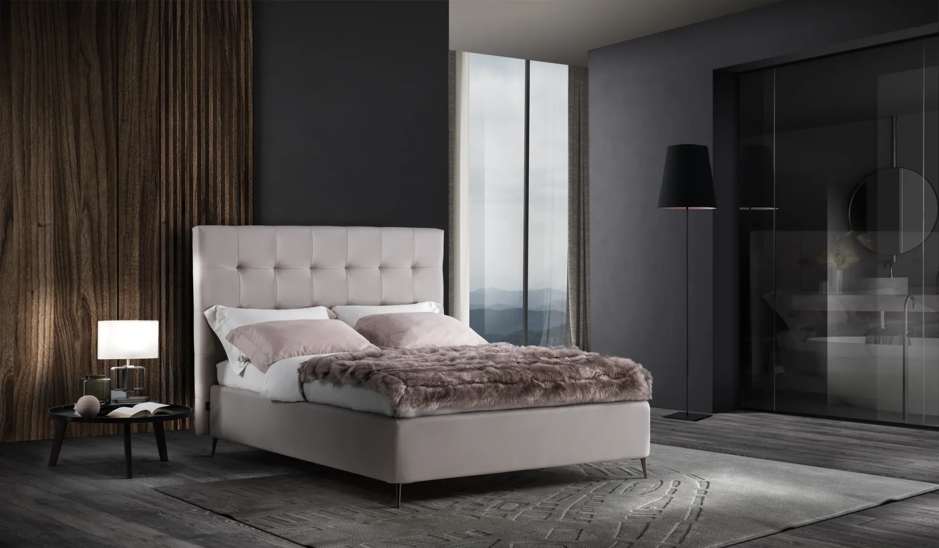 Letto imbottito Domino Alto Artigiana Letti in una camera da letto arredata