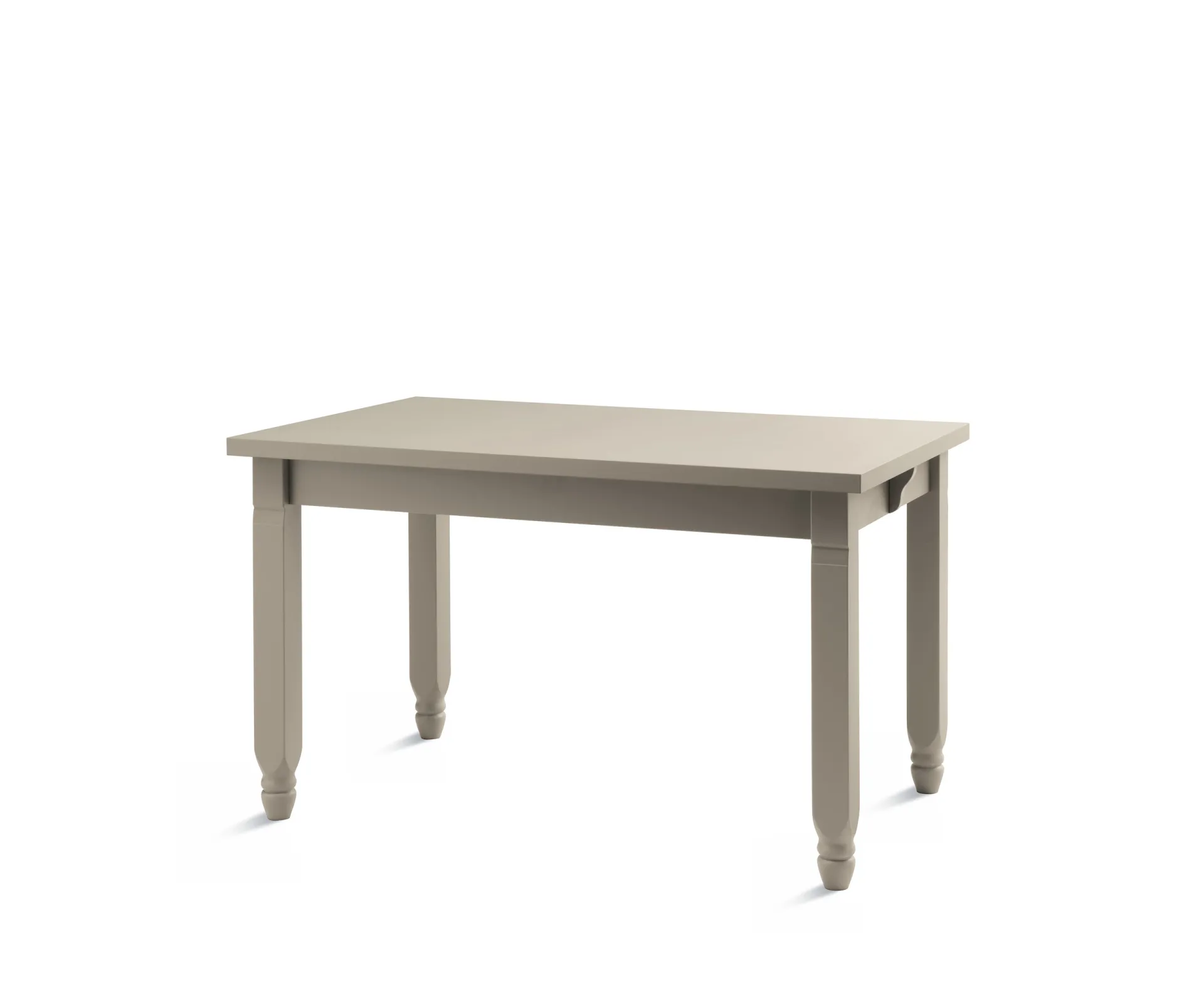 Tavolo Gea Scavolini chiuso su fondo bianco, laccato tortora con gambe tornite