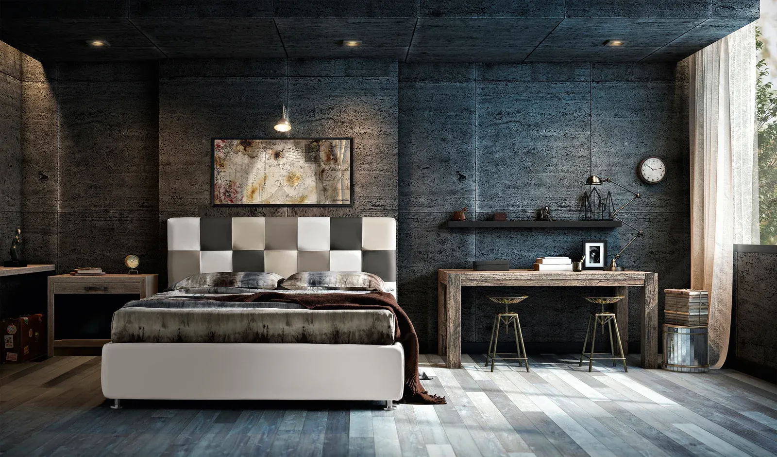 Letto imbottito Fusion Artigiana Letti in una camera da letto arredata