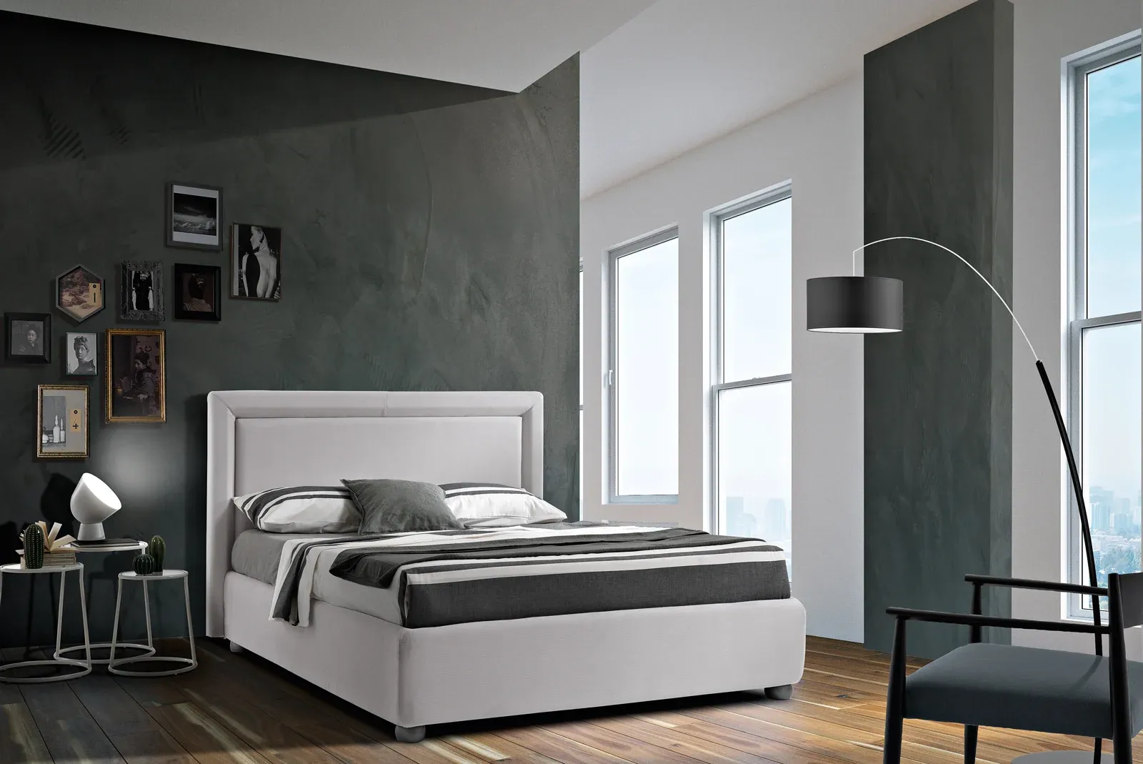 Letto imbottito Line Artigiana Letti in una camera da letto arredata