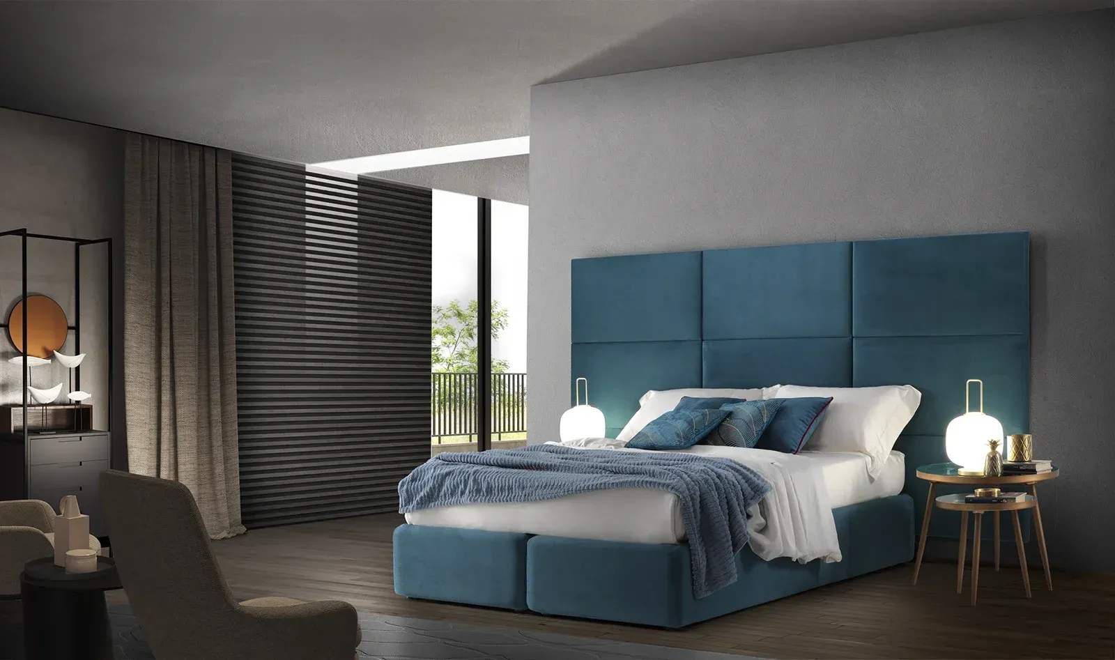 Boiserie Mosaic Artigiana Letti in una camera da letto arredata