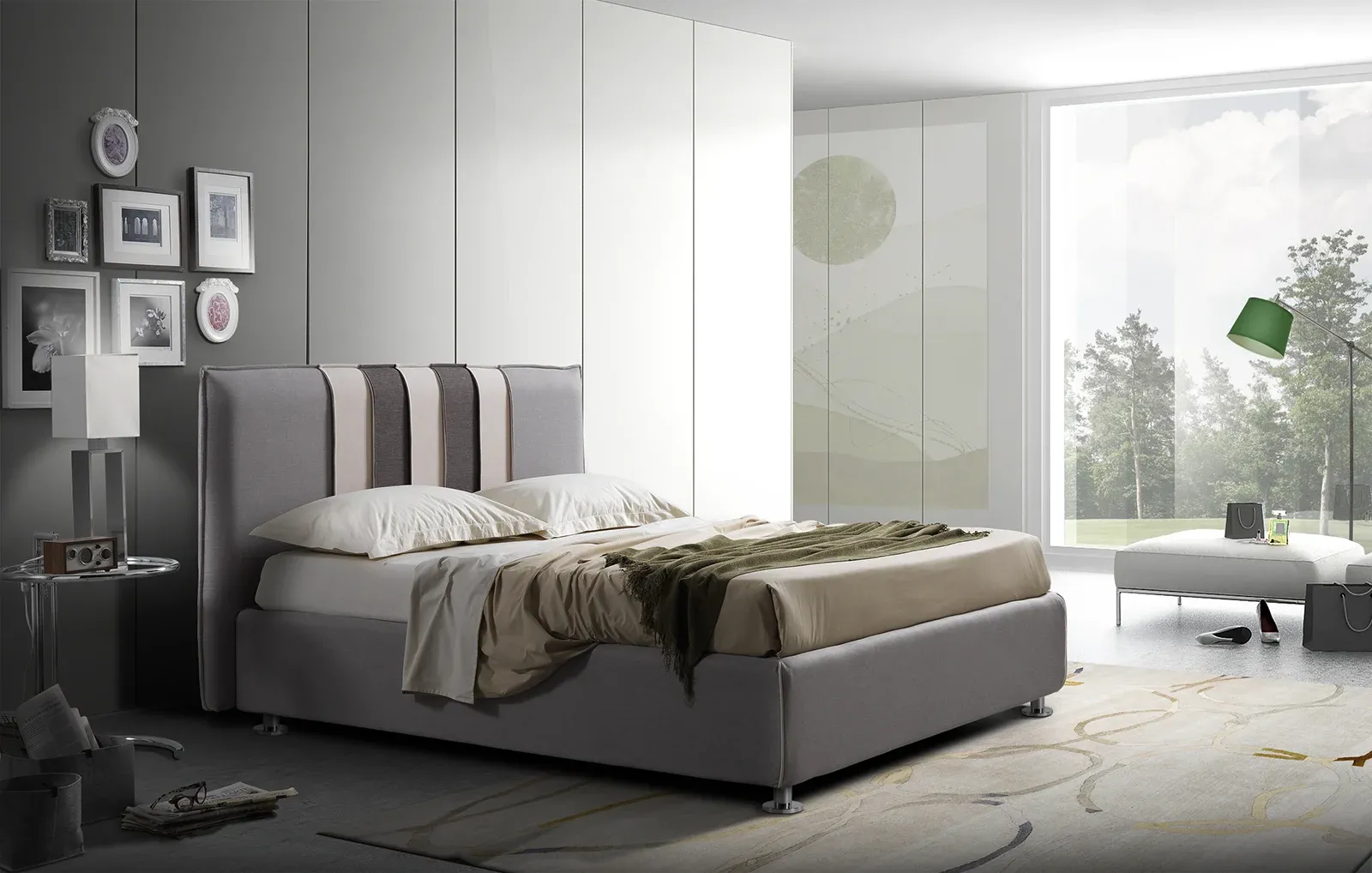 Letto imbottito Stripes Artigiana Letti in una camera da letto arredata