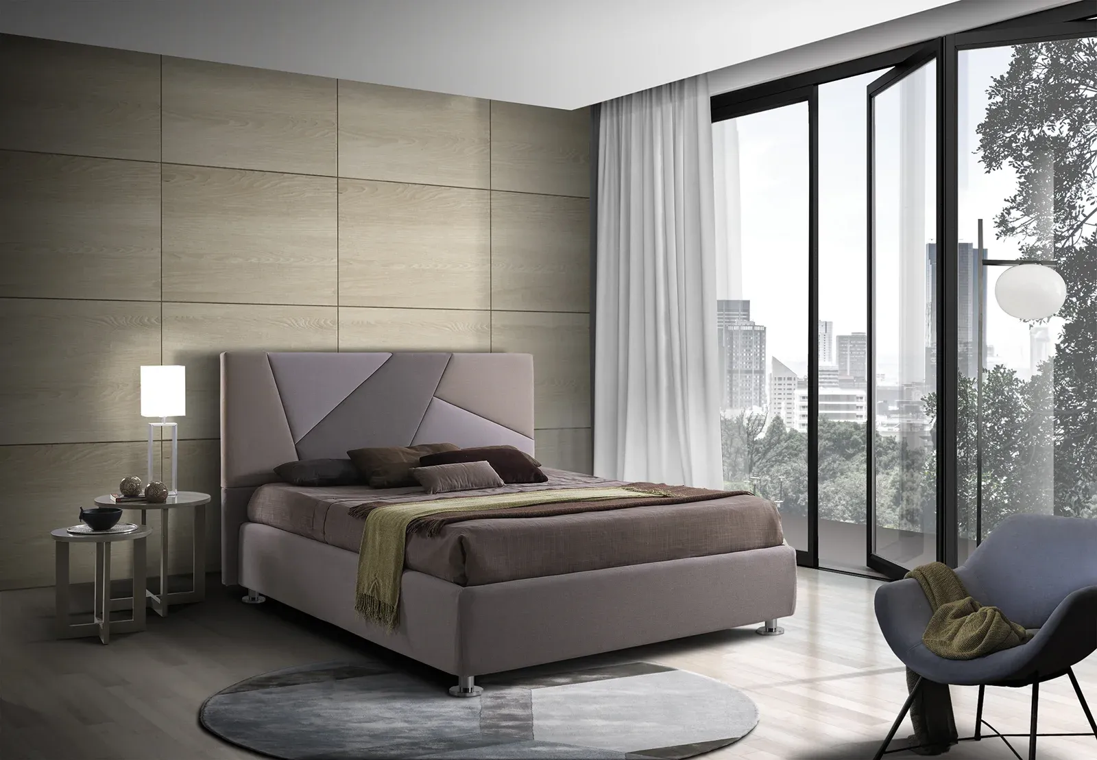 Letto imbottito Tetris Artigiana Letti in una camera da letto arredata