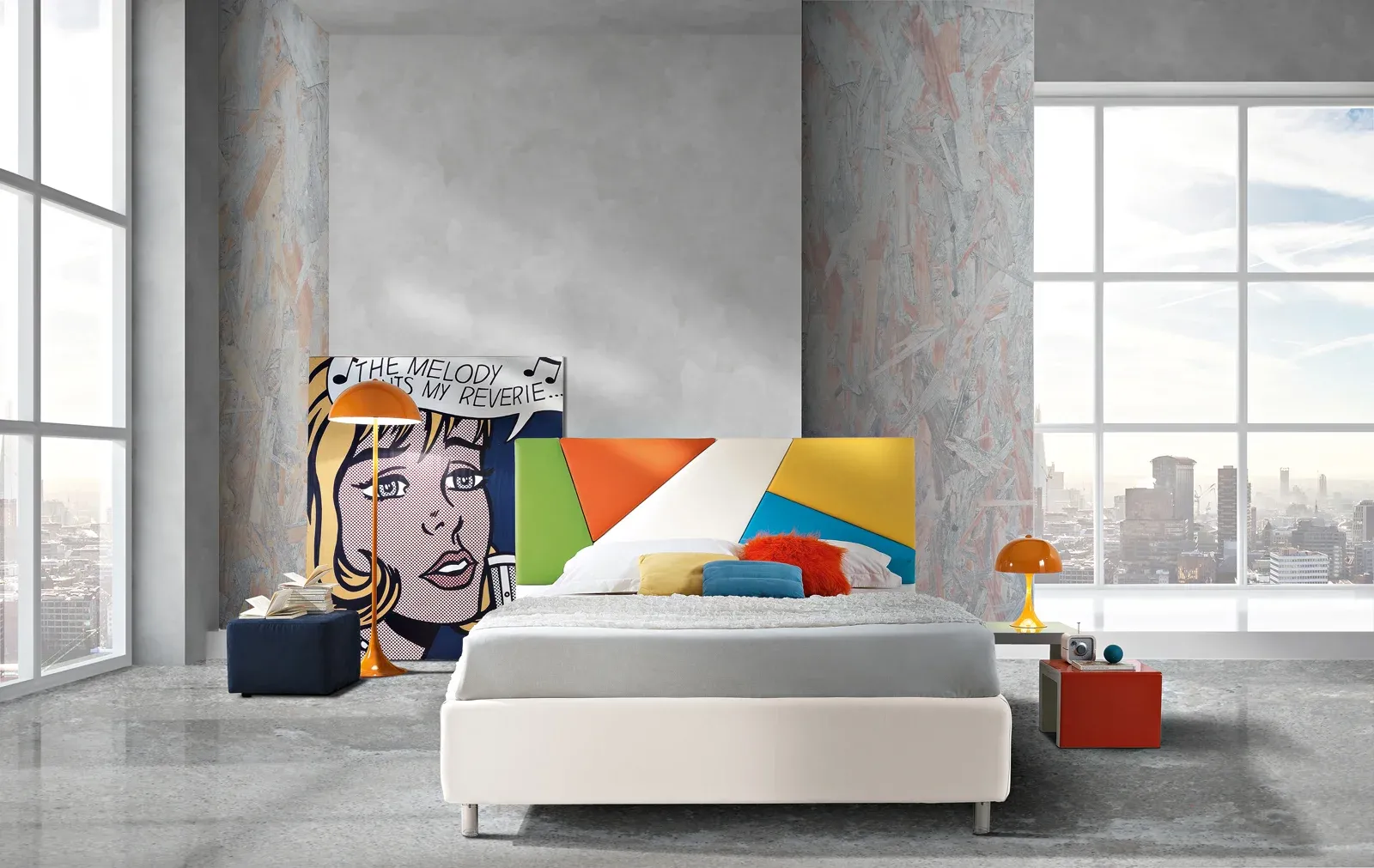 Letto imbottito Tetris Artigiana Letti visto per intero in una seconda camera