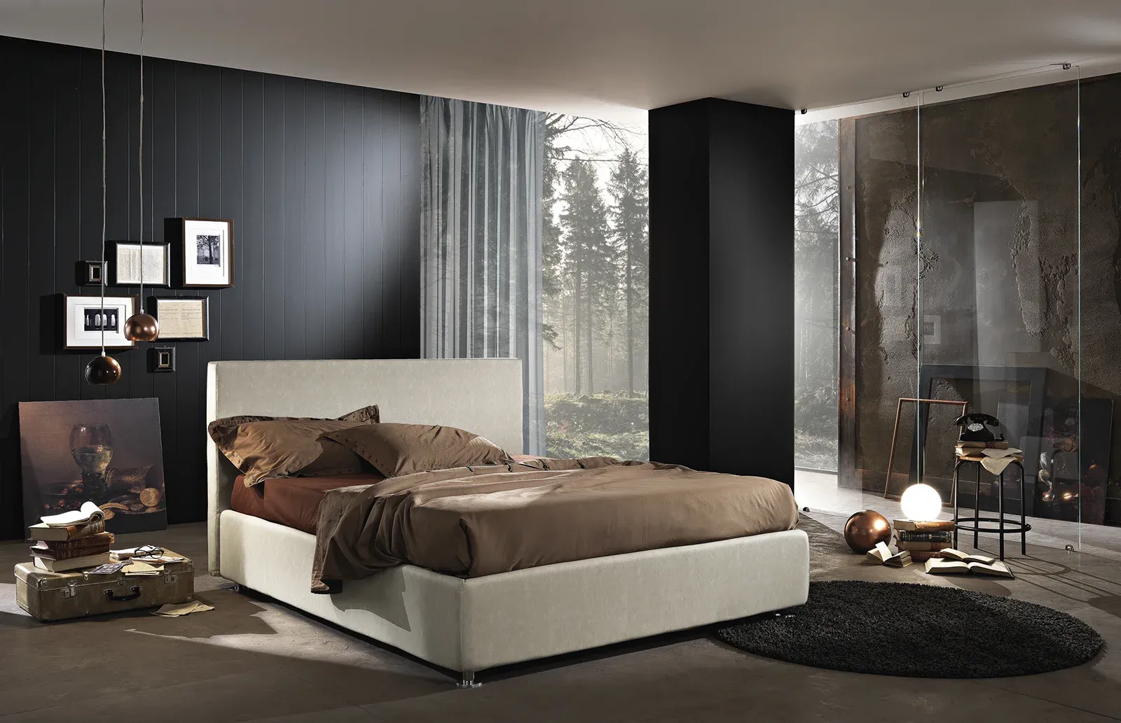 Letto imbottito York Artigiana Letti in una camera da letto arredata