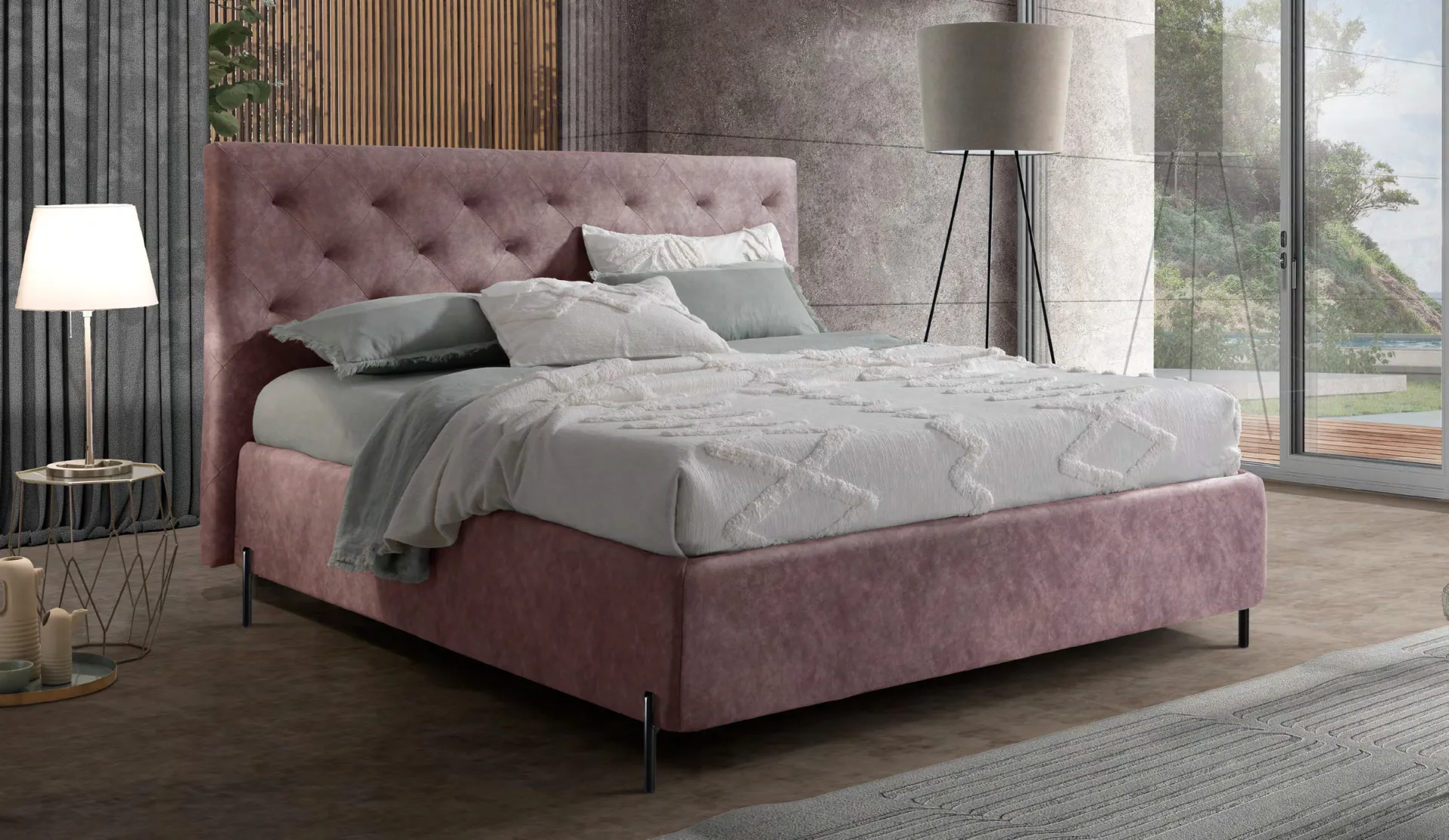 Letto imbottito Pity Artigiana Letti in una camera da letto arredata