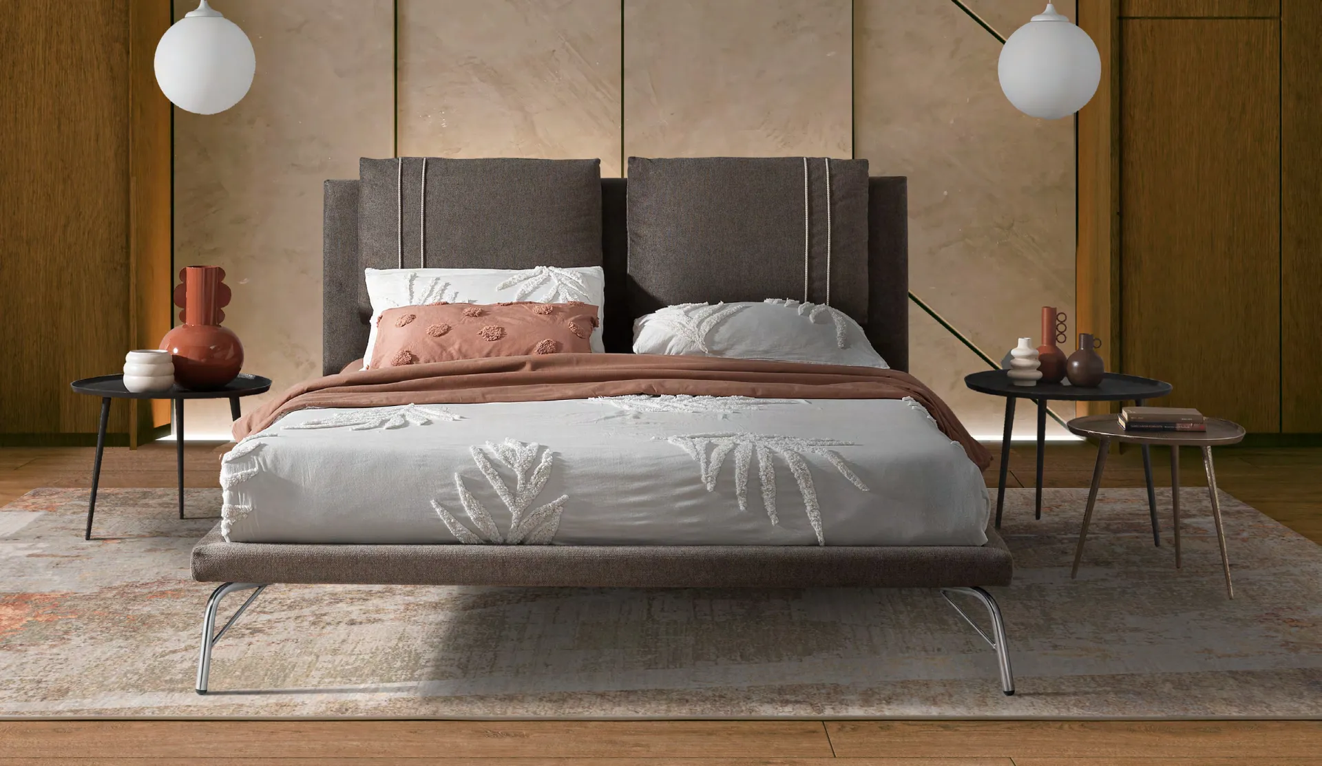 Letto imbottito Road Artigiana Letti in una camera da letto arredata