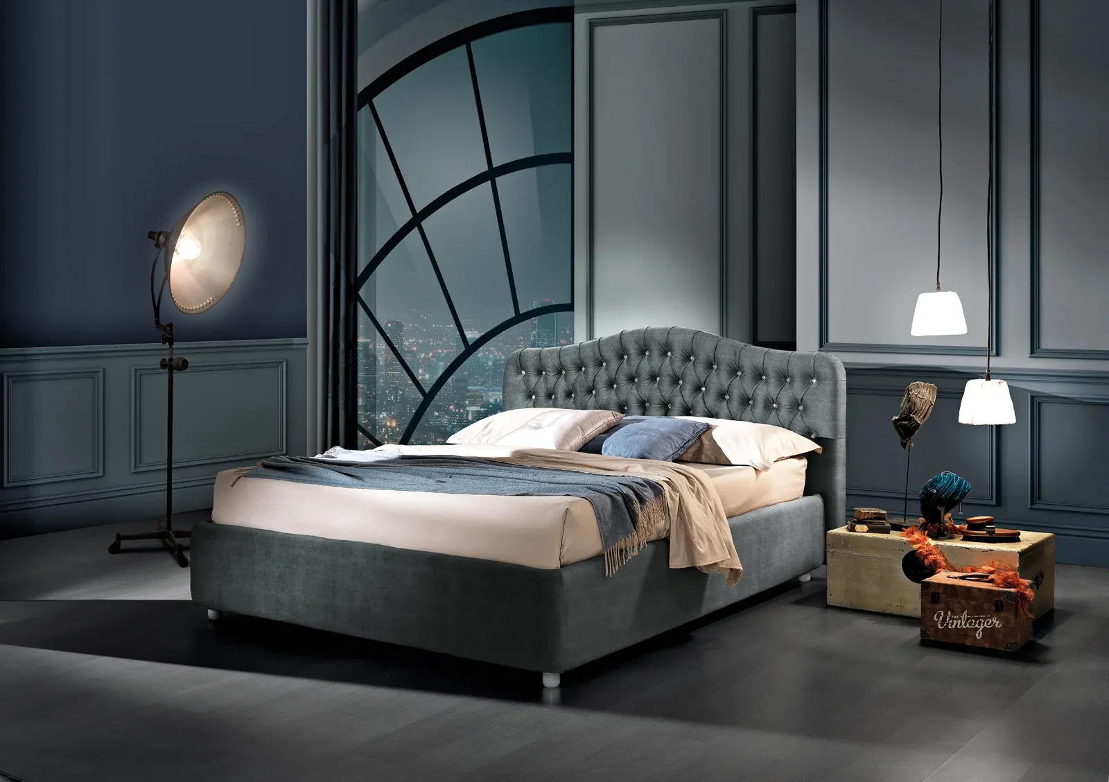 Letto imbottito Bernini Artigiana Letti in una camera da letto arredata