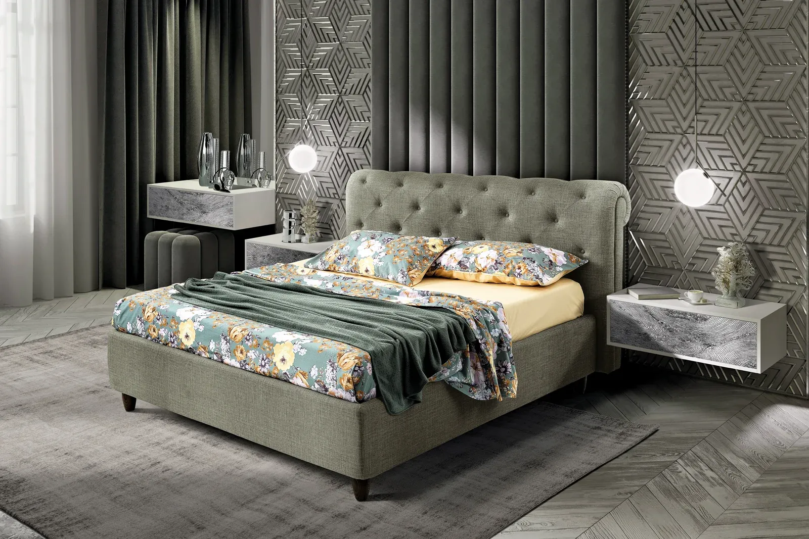 Letto imbottito Boheme Artigiana Letti in una camera da letto arredata