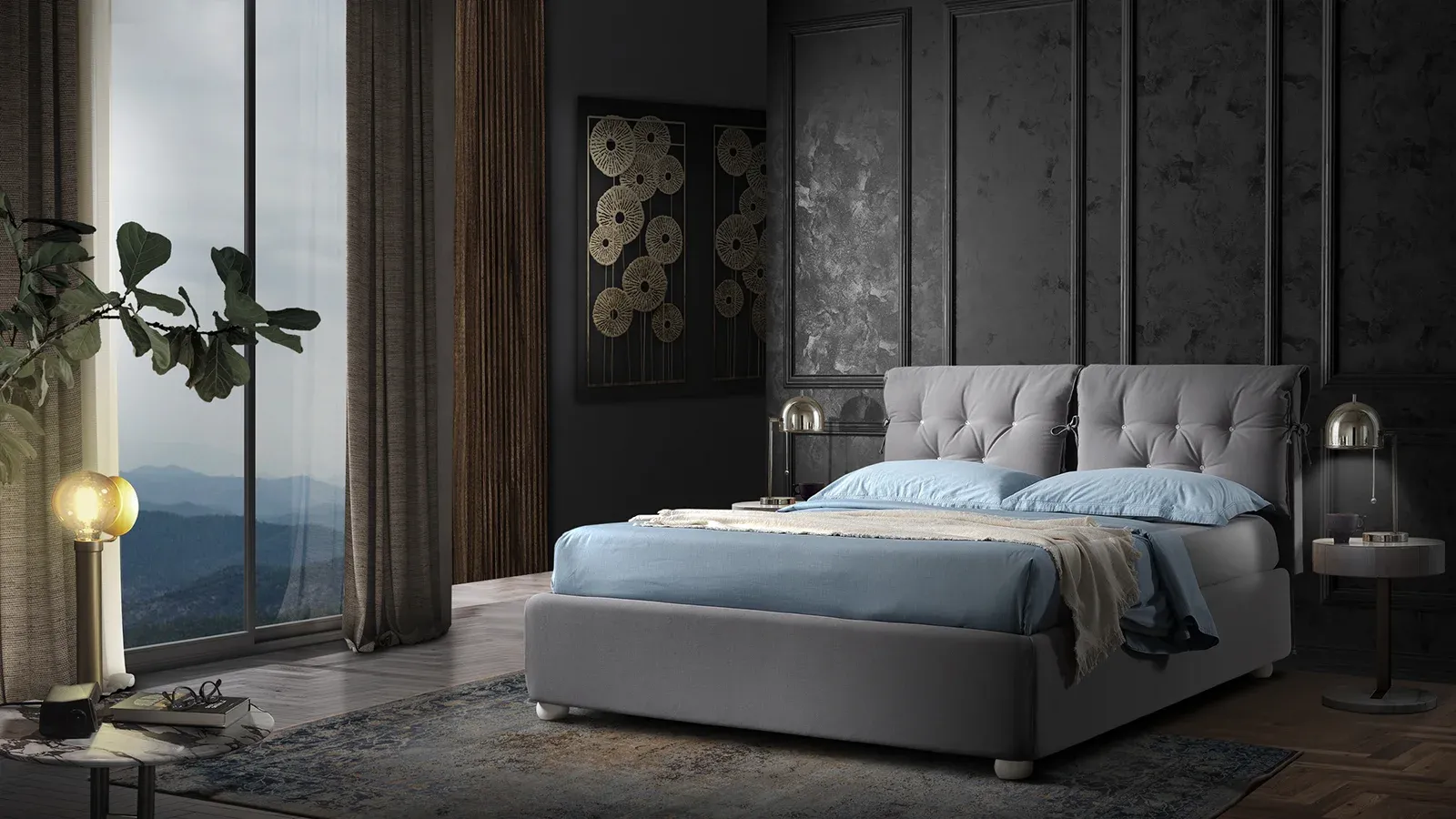 Letto imbottito Flor Artigiana Letti in una camera da letto arredata