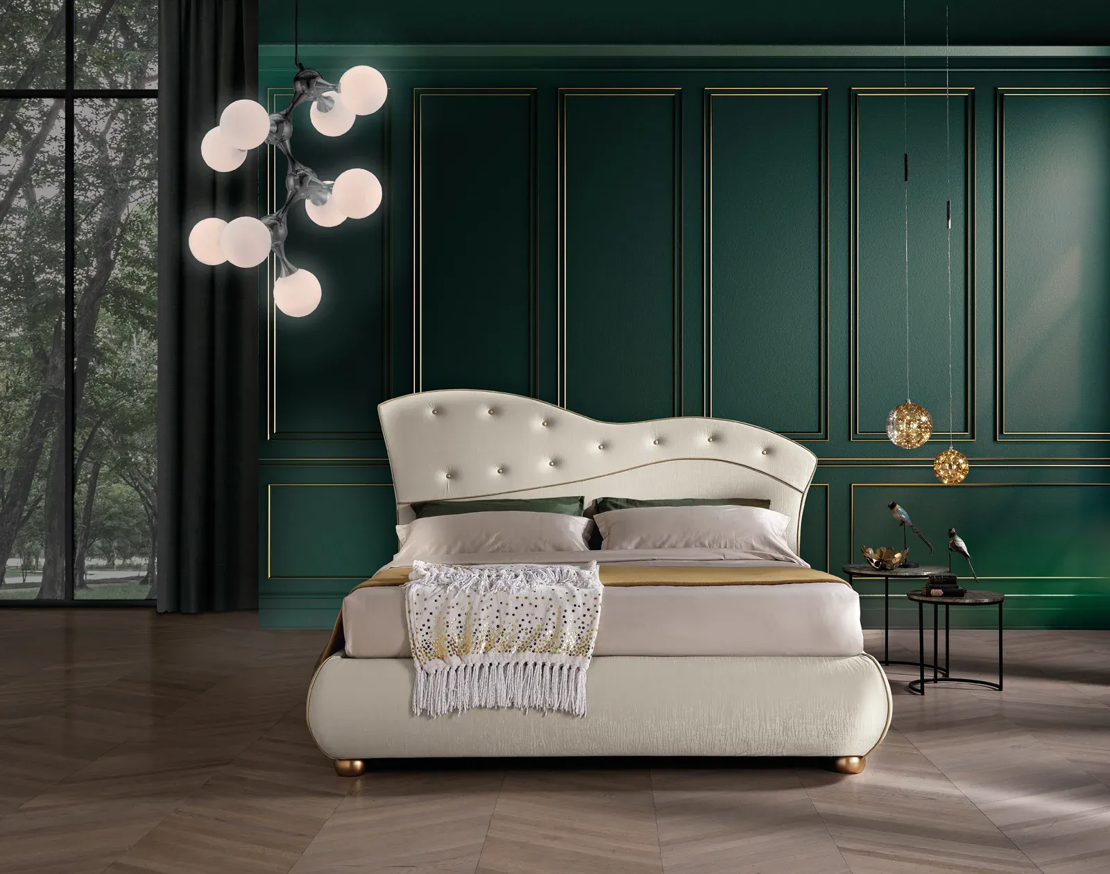 Letto imbottito Fly Artigiana Letti in una camera da letto arredata