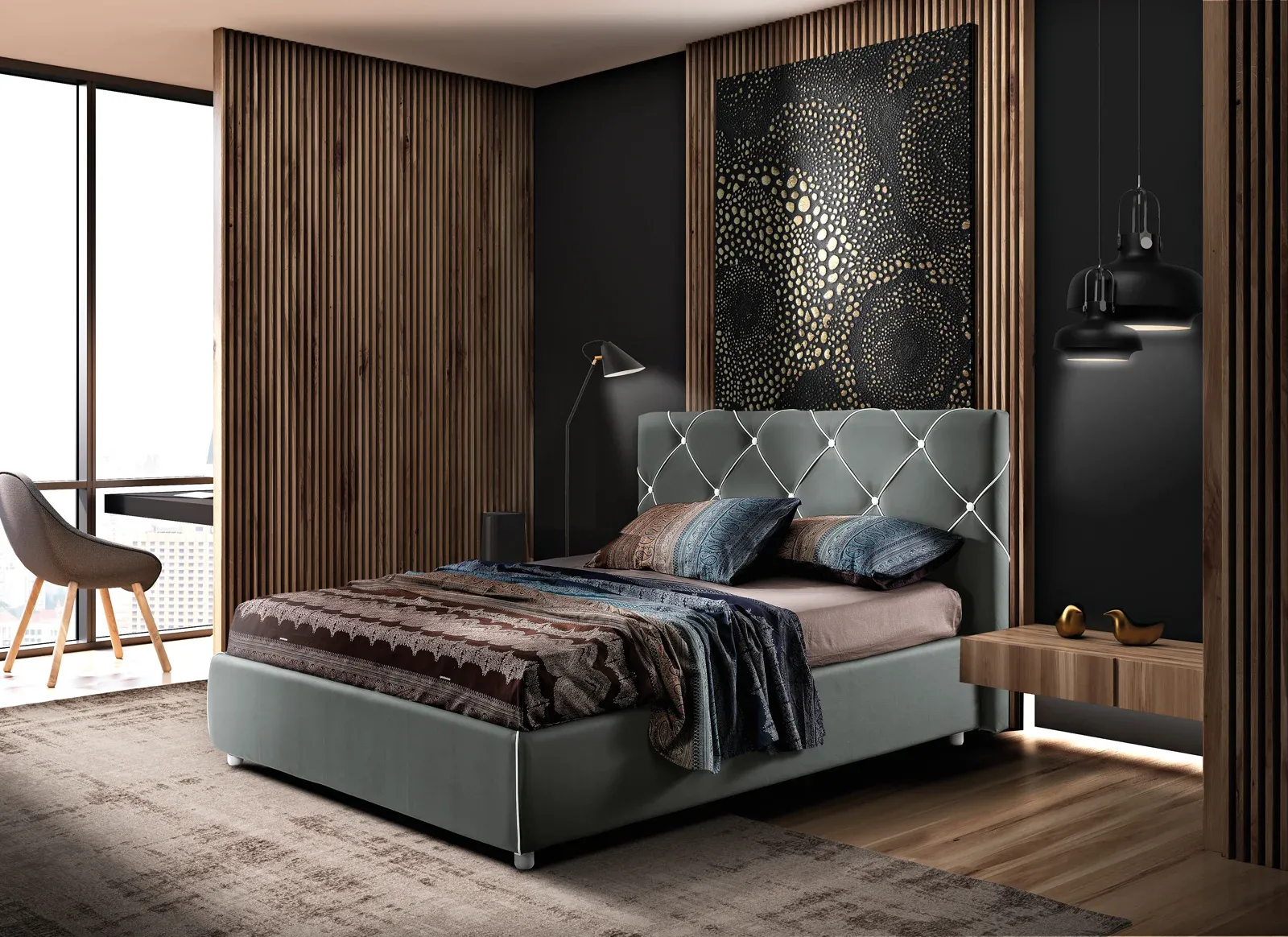 Letto imbottito Hope Artigiana Letti in una camera da letto arredata