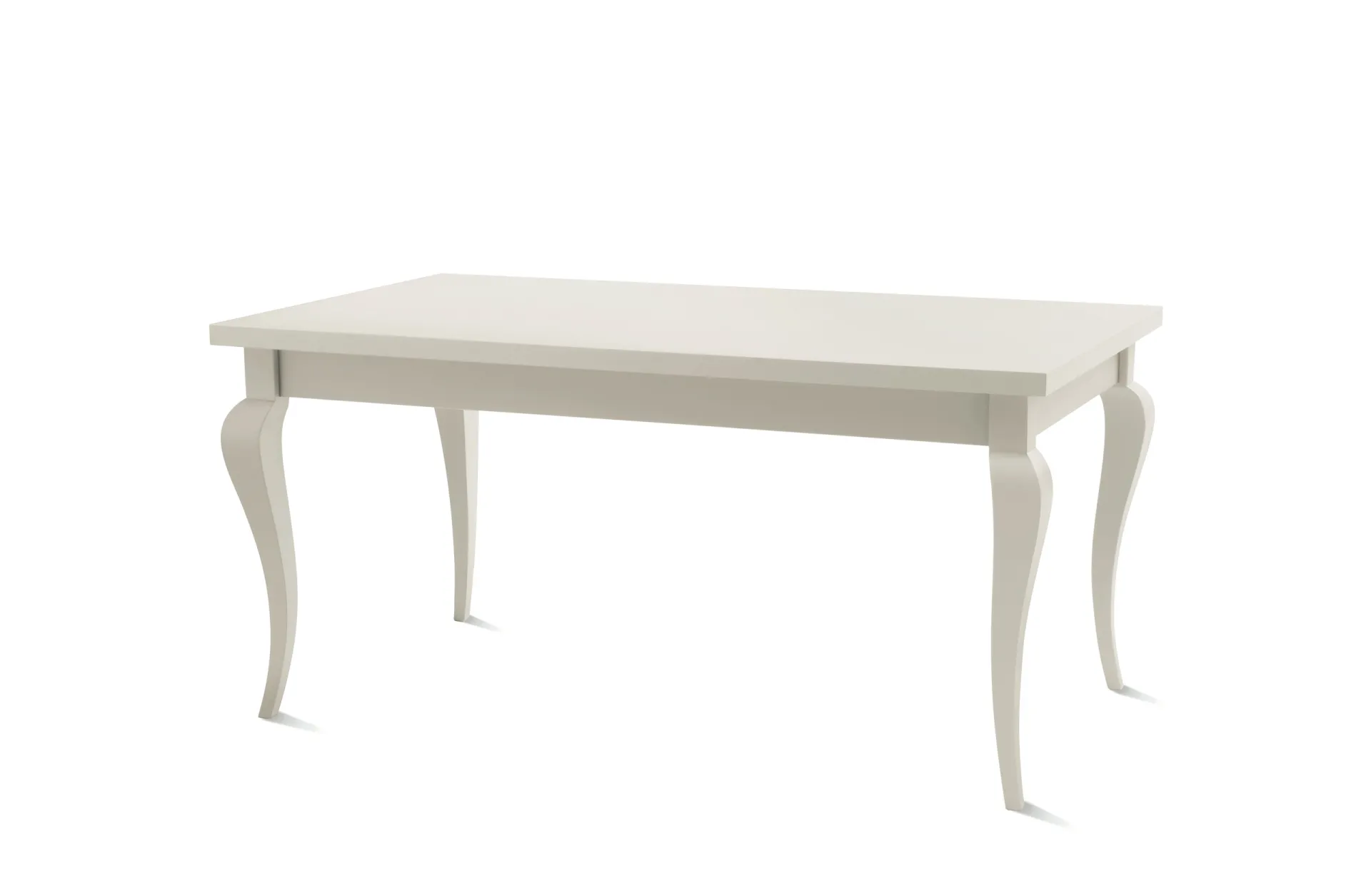 Tavolo Convito Scavolini su fondo bianco, laccato bianco con gambe curve