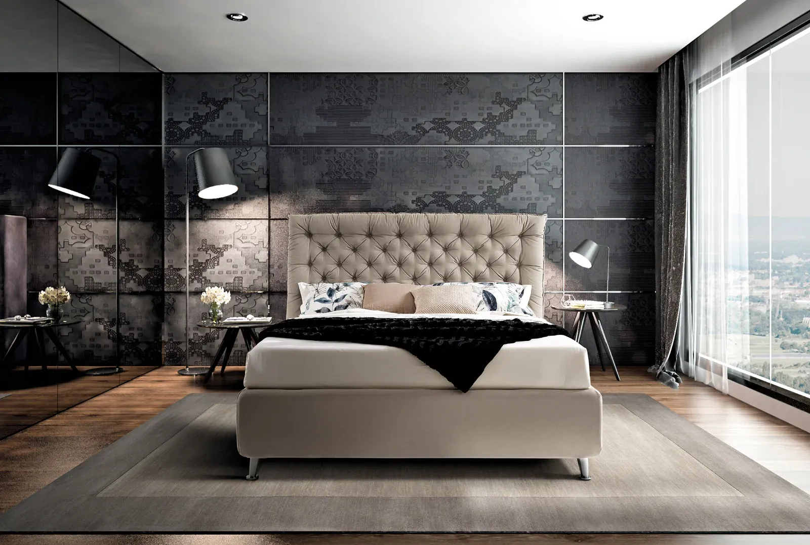 Letto imbottito Masters Artigiana Letti in una camera da letto arredata