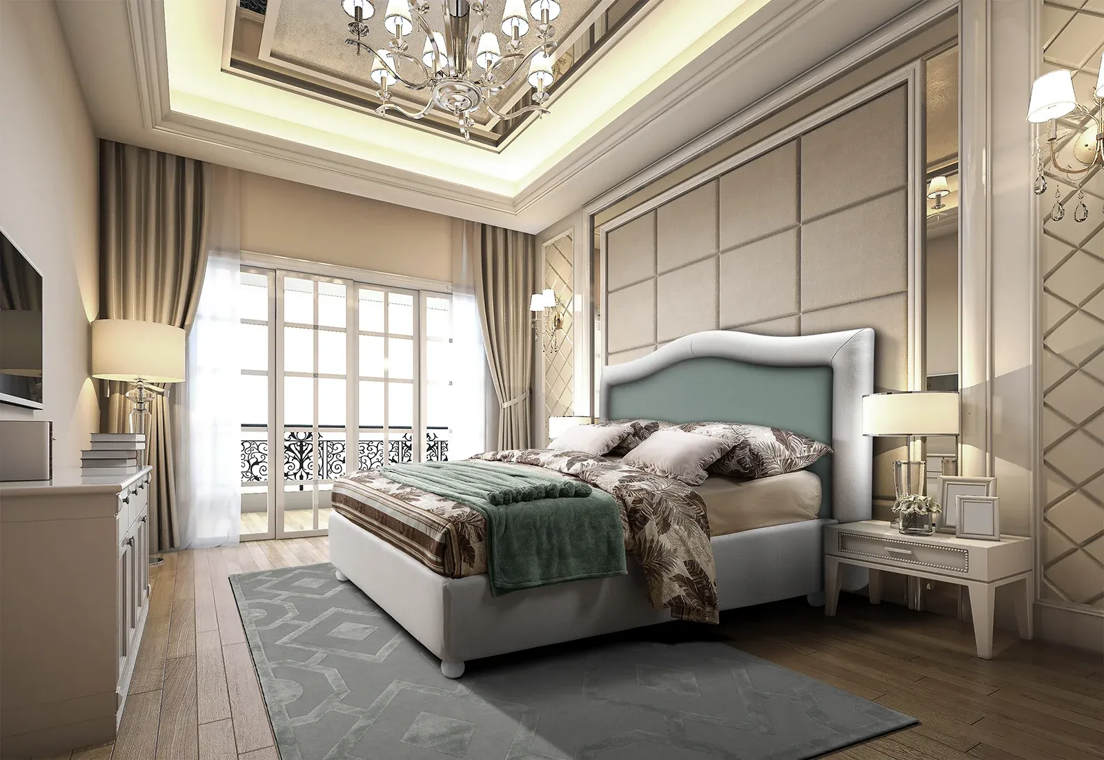 Letto imbottito Nabucco Artigiana Letti in una camera da letto arredata