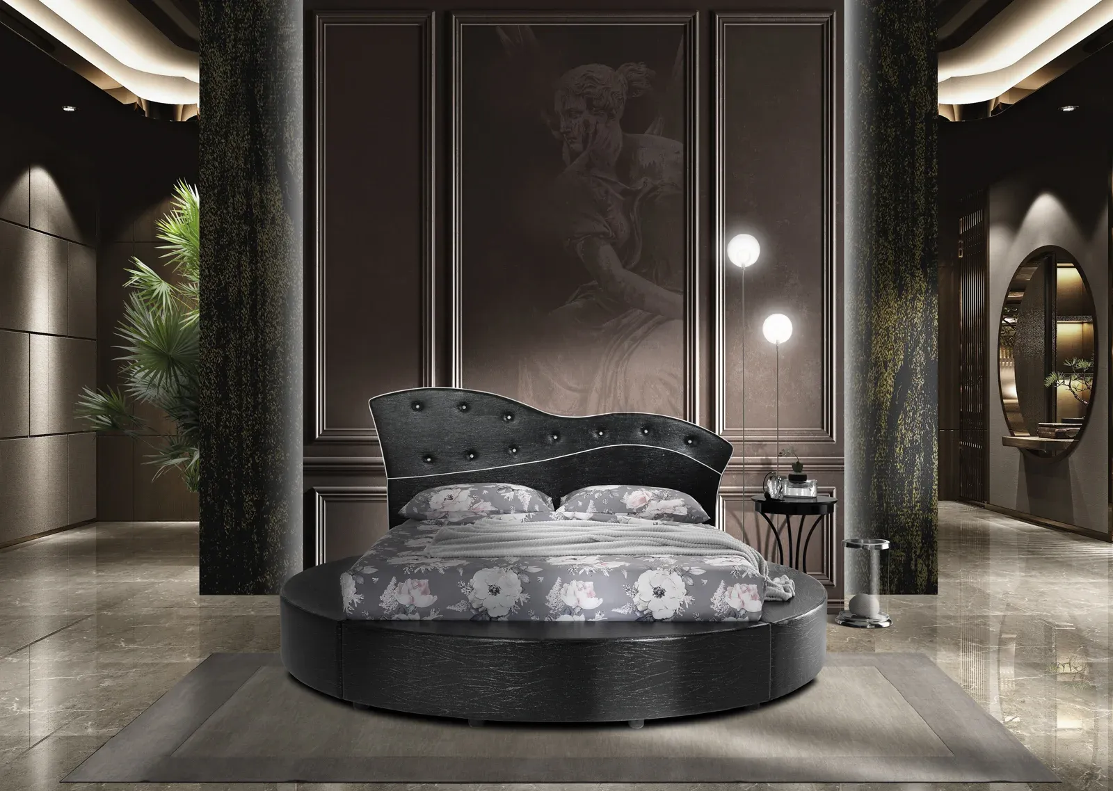 Letto imbottito Tondo Fly Artigiana Letti in una camera da letto arredata