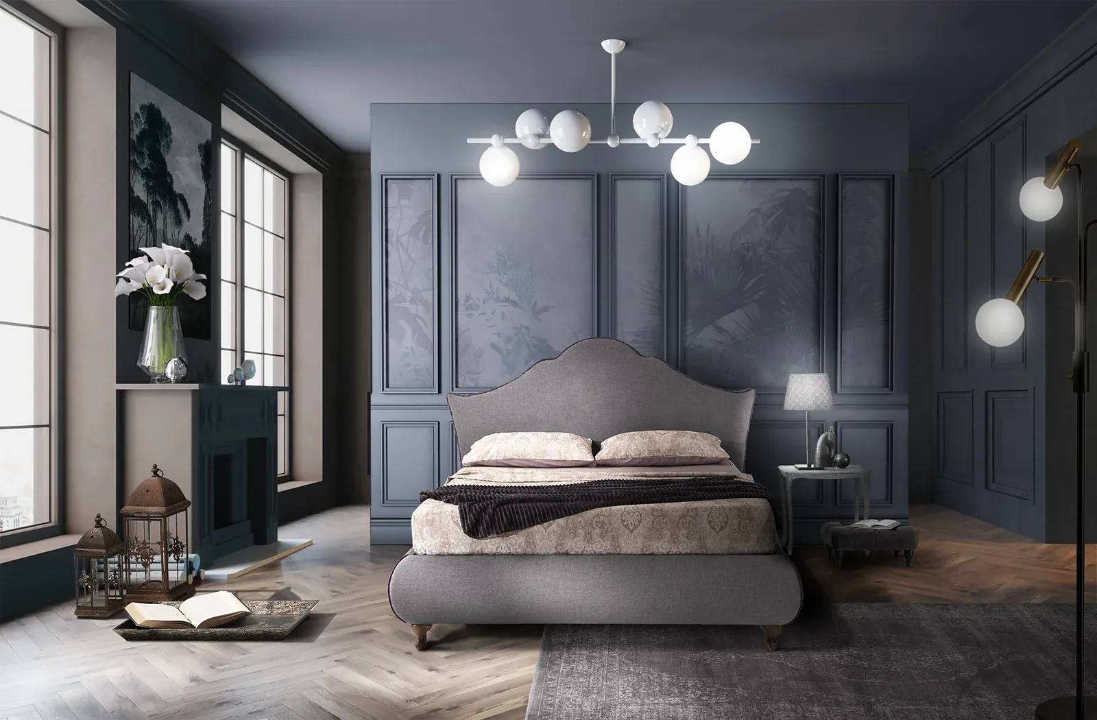 Letto imbottito Union Artigiana Letti in una camera da letto arredata
