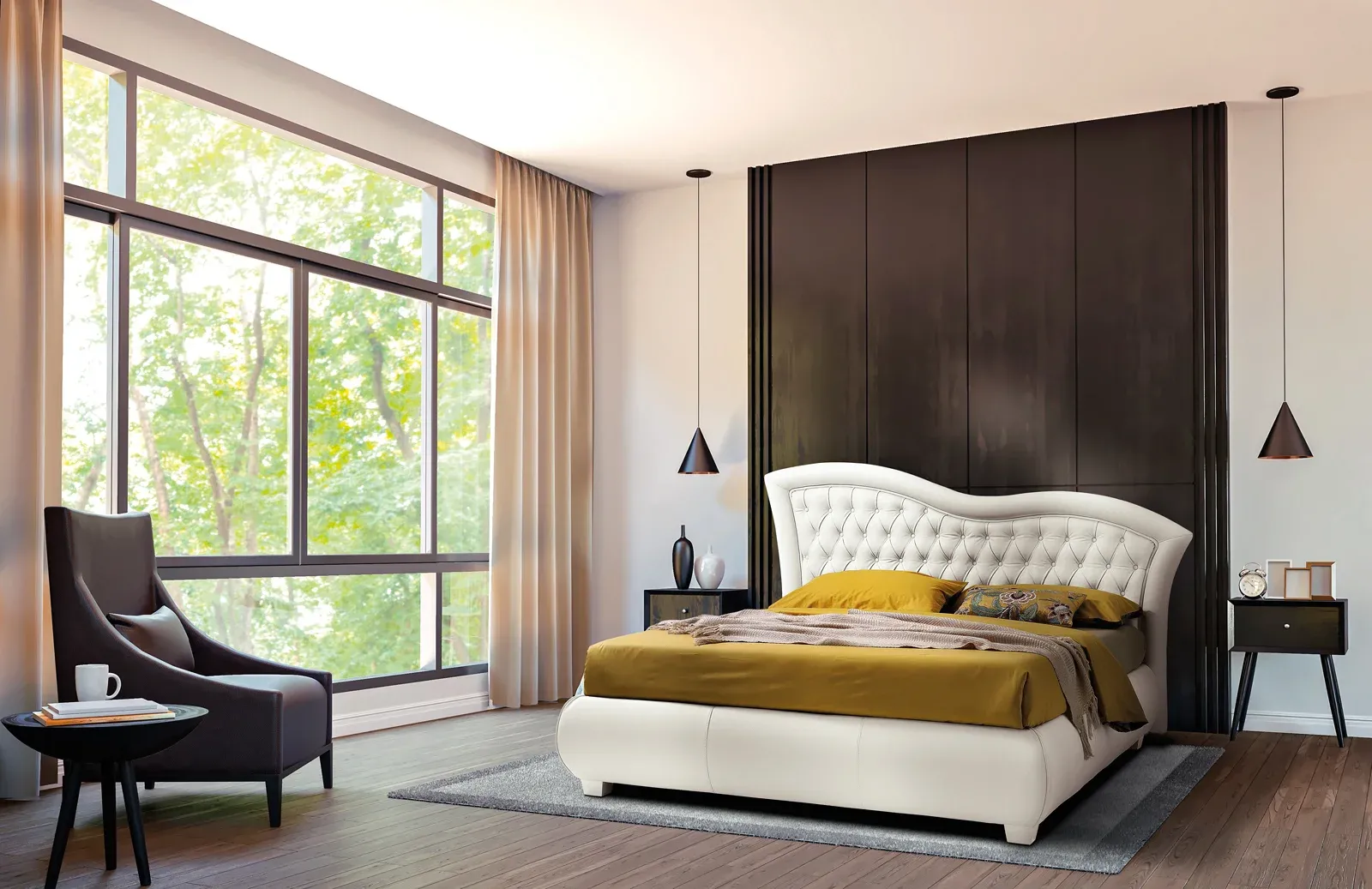 Letto imbottito Vivaldi Artigiana Letti in una camera da letto arredata