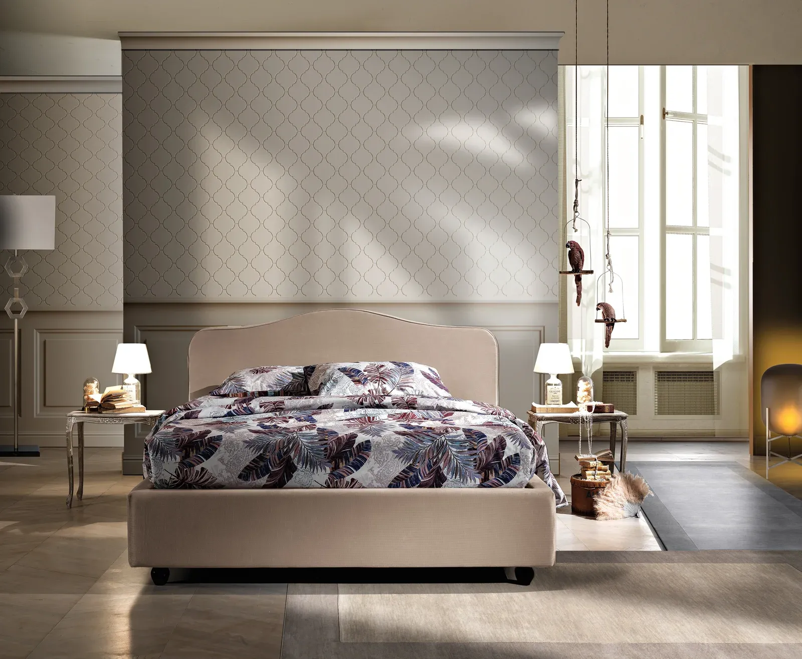 Letto imbottito Zar Artigiana Letti in una camera da letto arredata