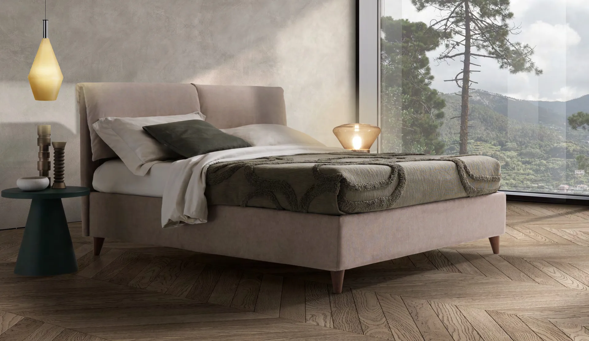 Letto imbottito Gorgona Artigiana Letti in una camera da letto arredata