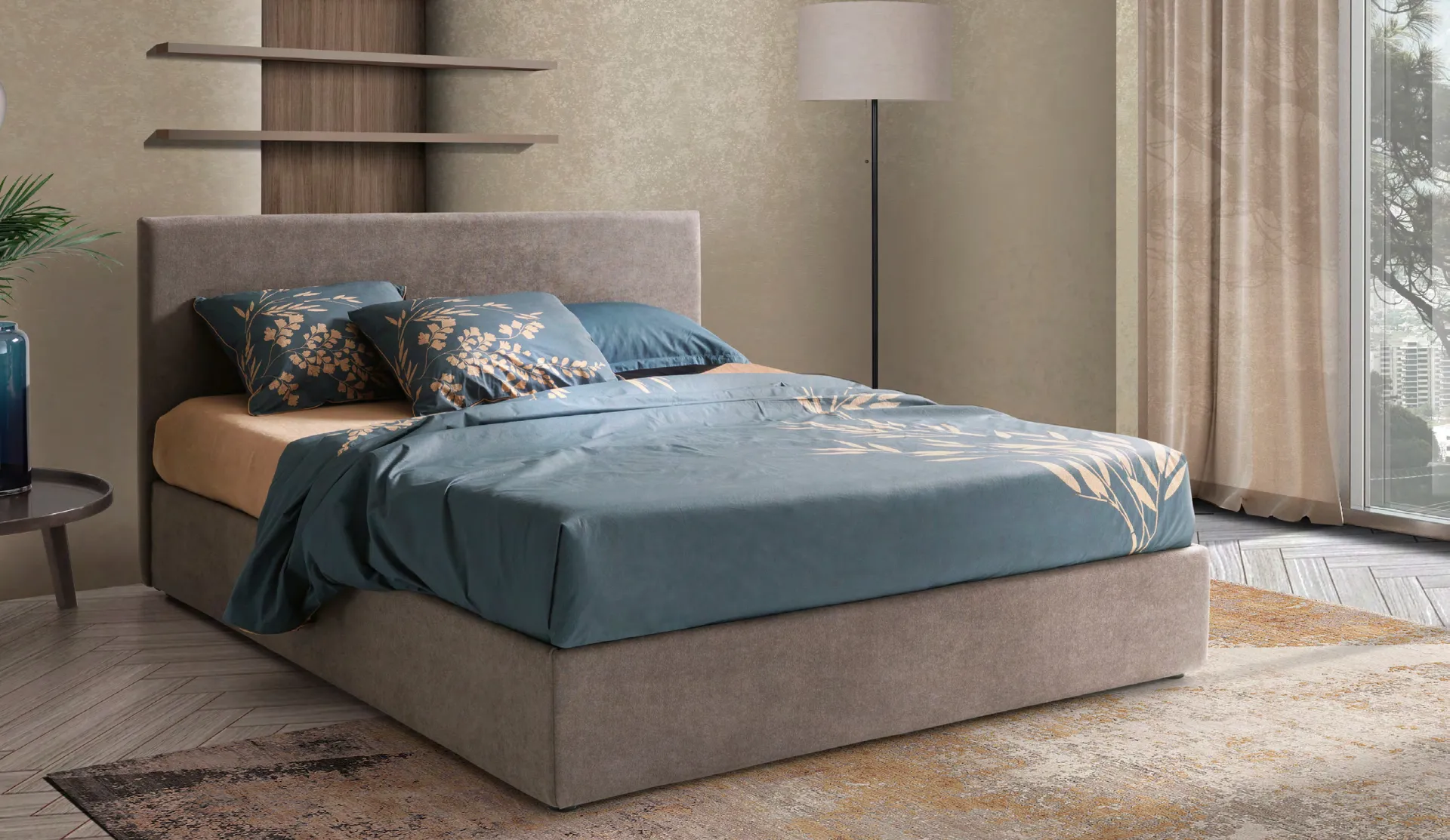 Letto imbottito Stromboli Artigiana Letti in una camera da letto arredata