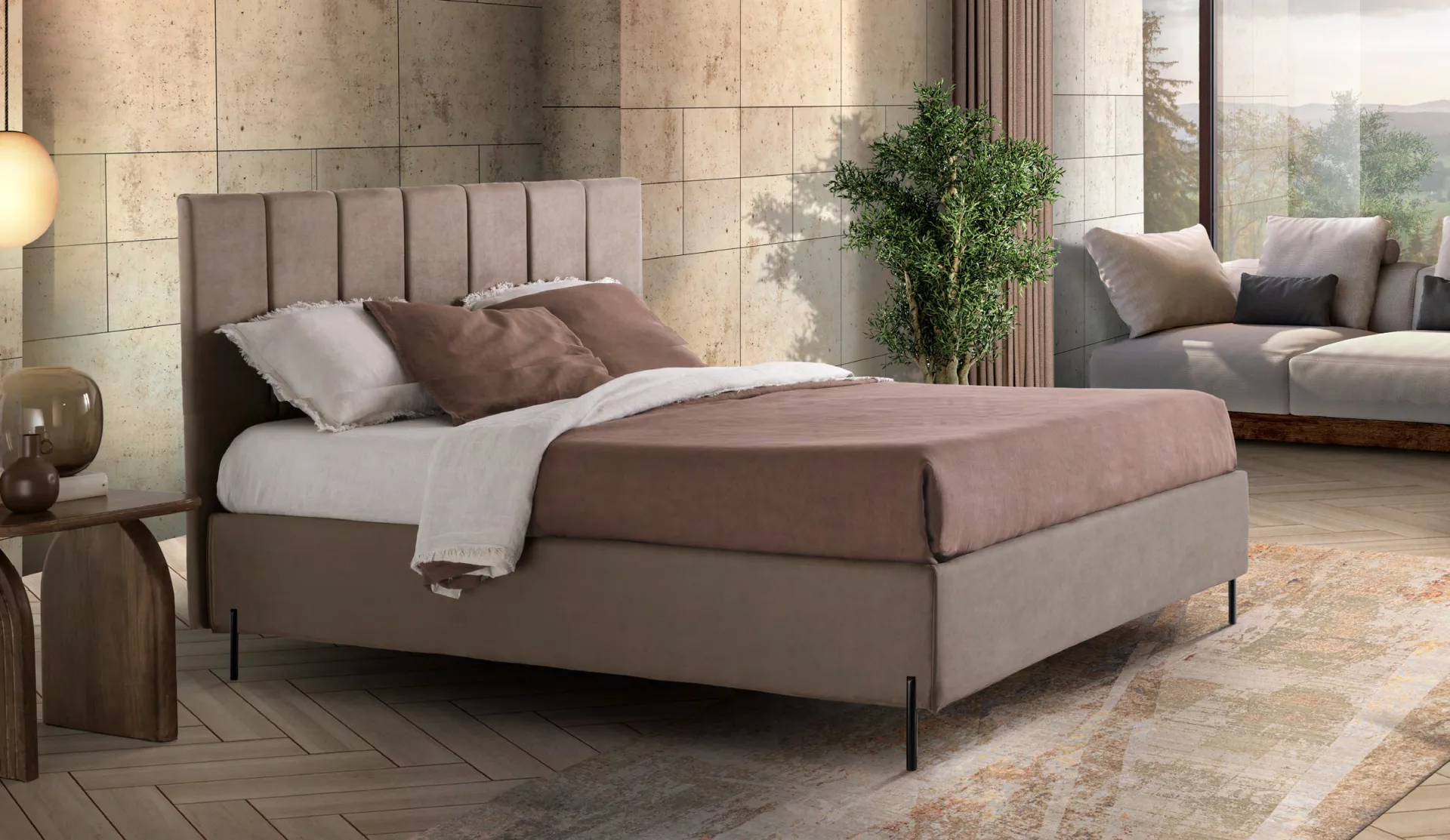 Letto imbottito Burano Artigiana Letti in una camera da letto arredata
