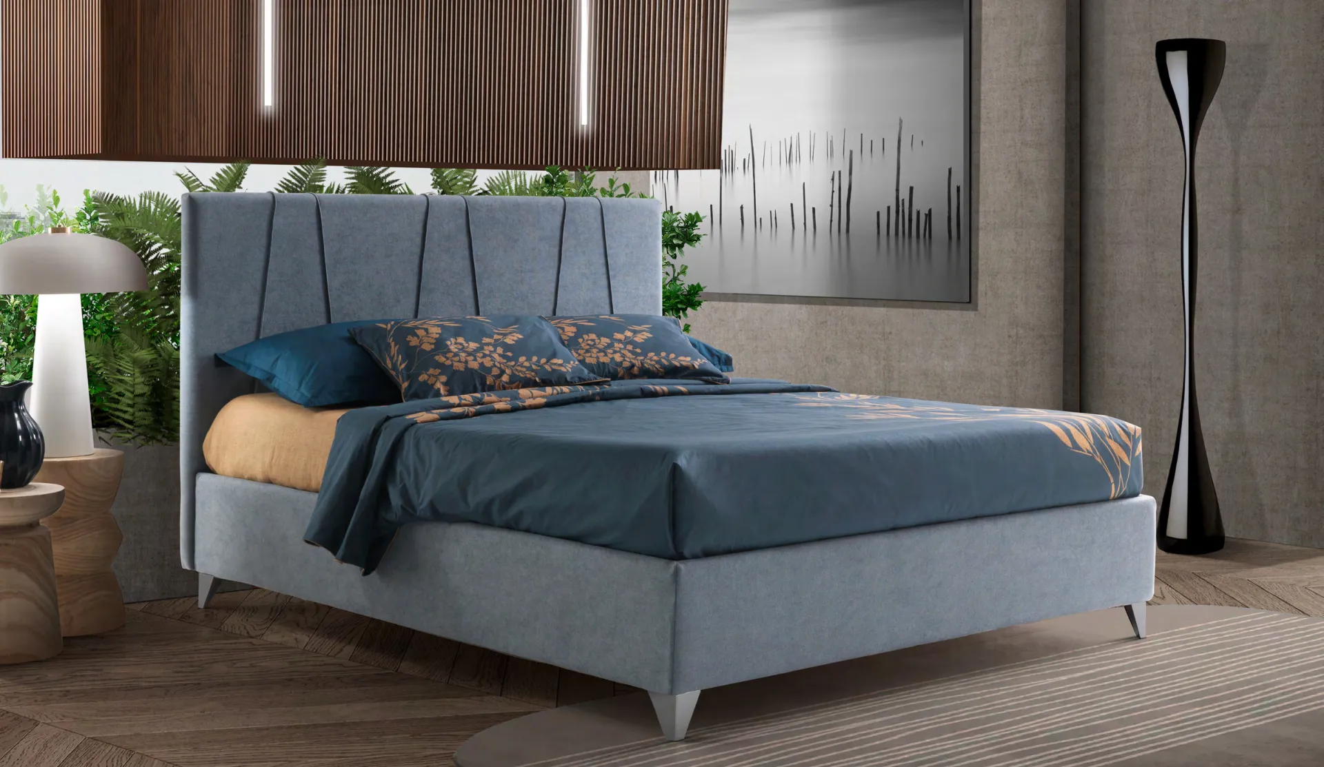 Letto imbottito Levanzo Artigiana Letti in una camera da letto arredata