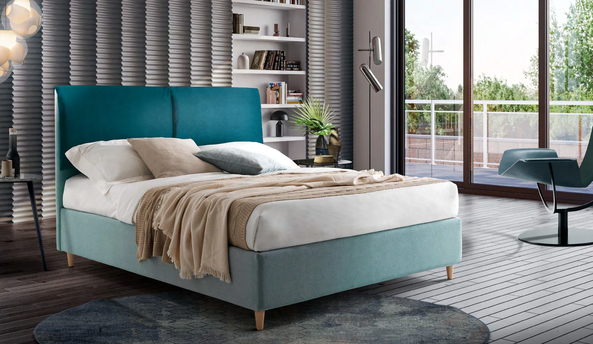 Letto imbottito Murano Artigiana Letti in una camera da letto arredata