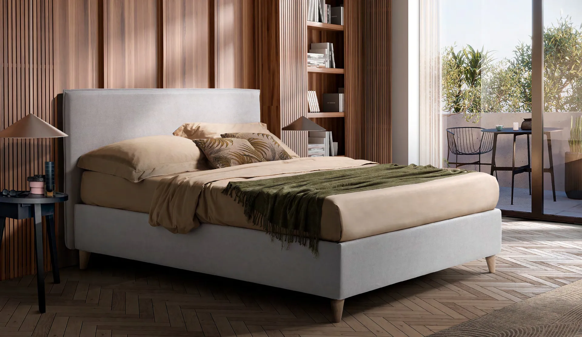 Letto imbottito Ponza Artigiana Letti in una camera da letto arredata