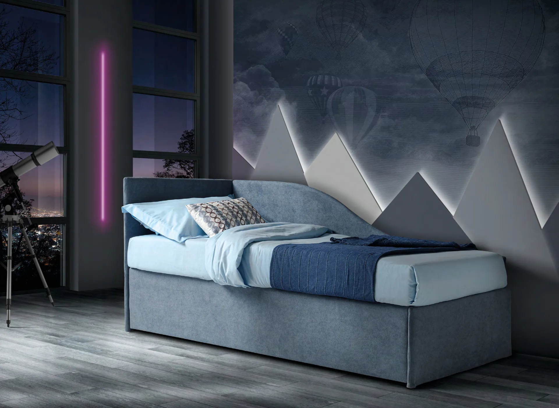 Letto singolo Link Artigiana Letti in una camera da letto arredata
