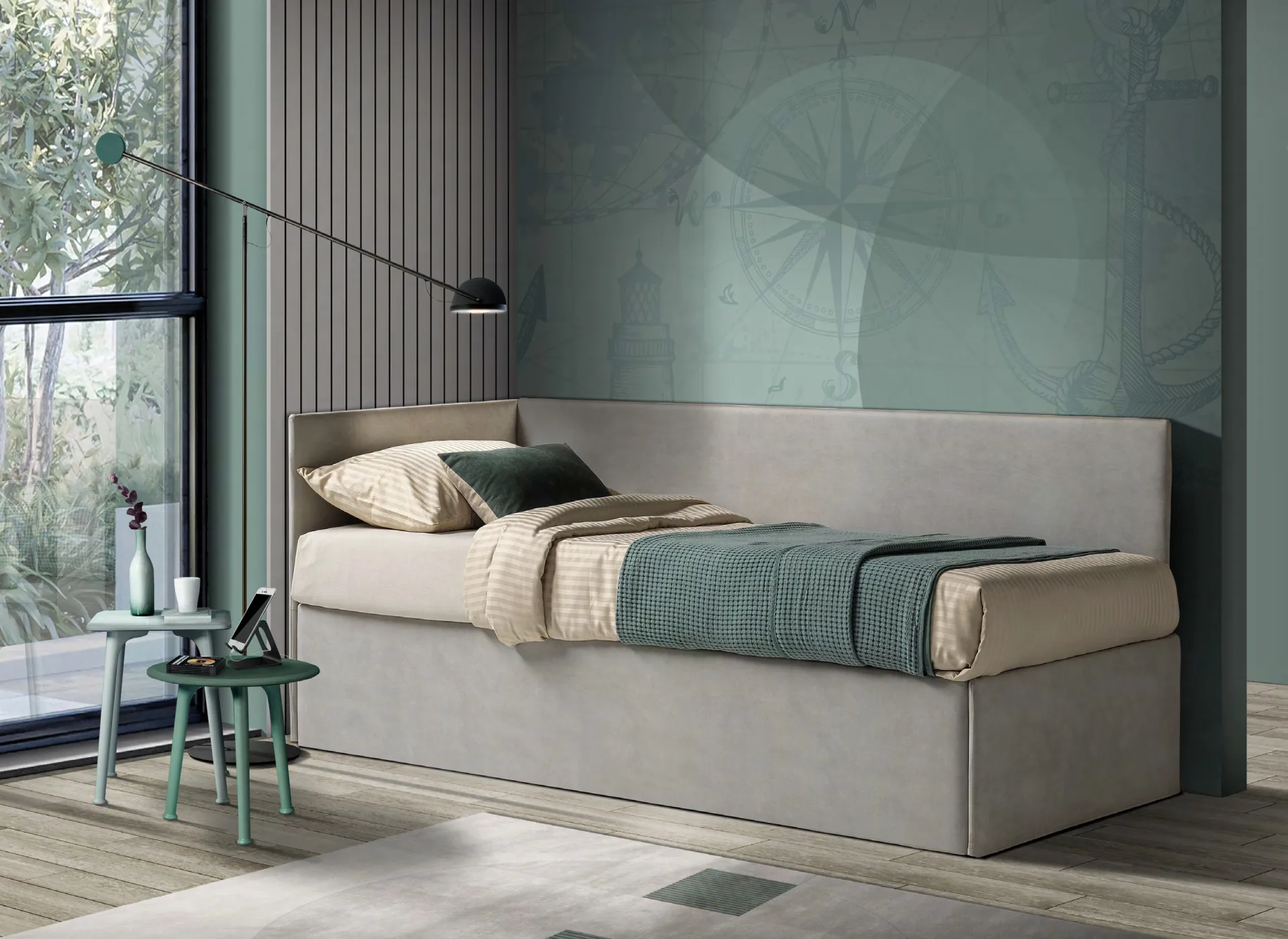 Letto singolo Link Artigiana Letti visto per intero in una seconda camera