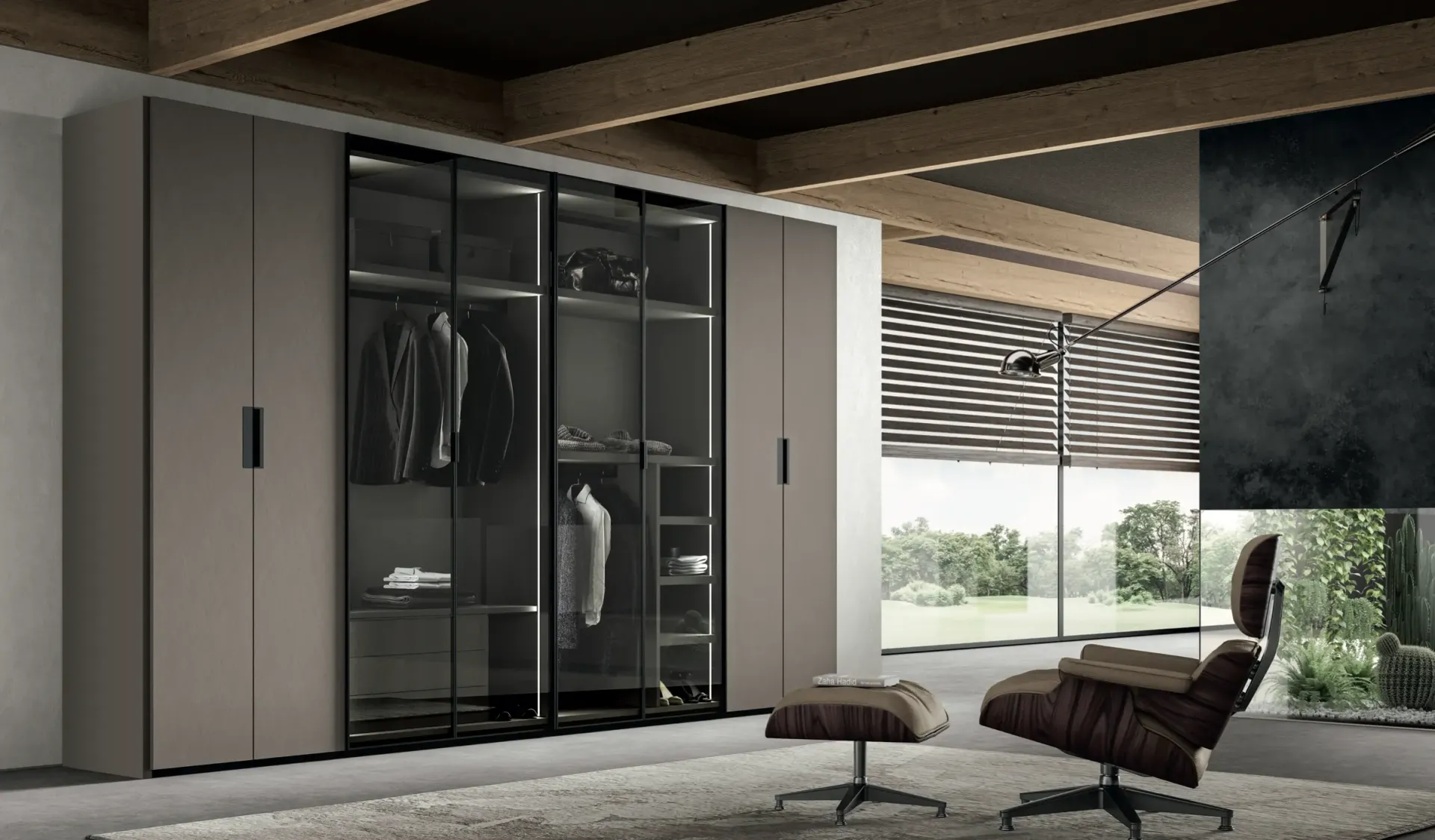 Cabina armadio Home Mood Style Artigianmobili con ante in vetro e telaio nero