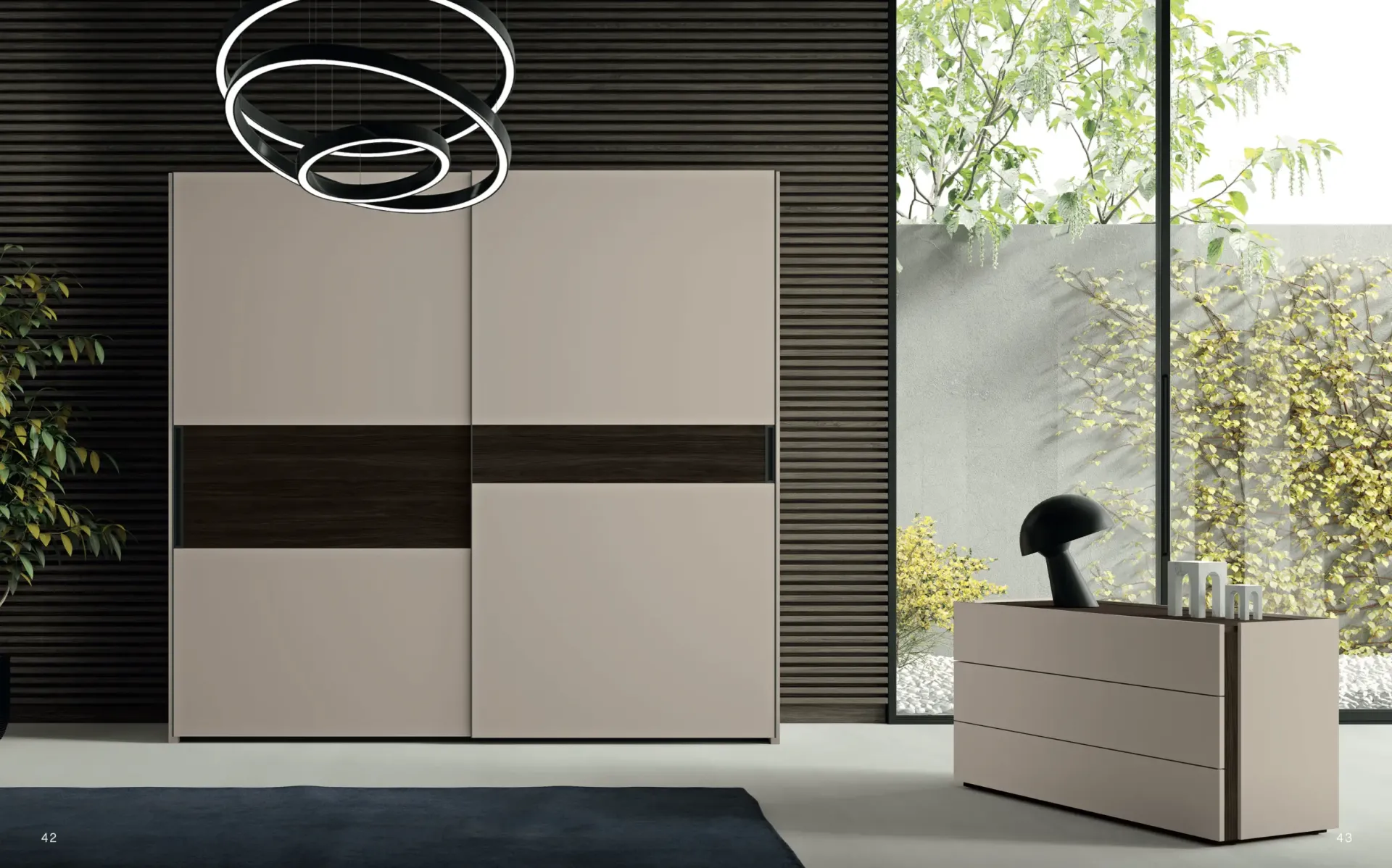 Armadio scorrevole Home Mood Style Artigianmobili con fascia scura e comò