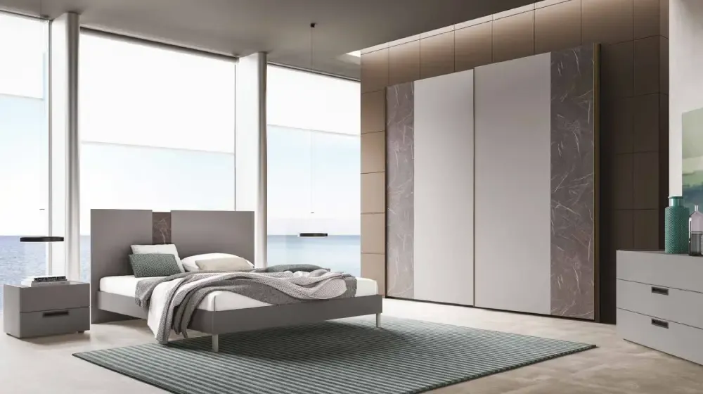 Camera System Basic Artigianmobili in grigio con letto Joker imbottito