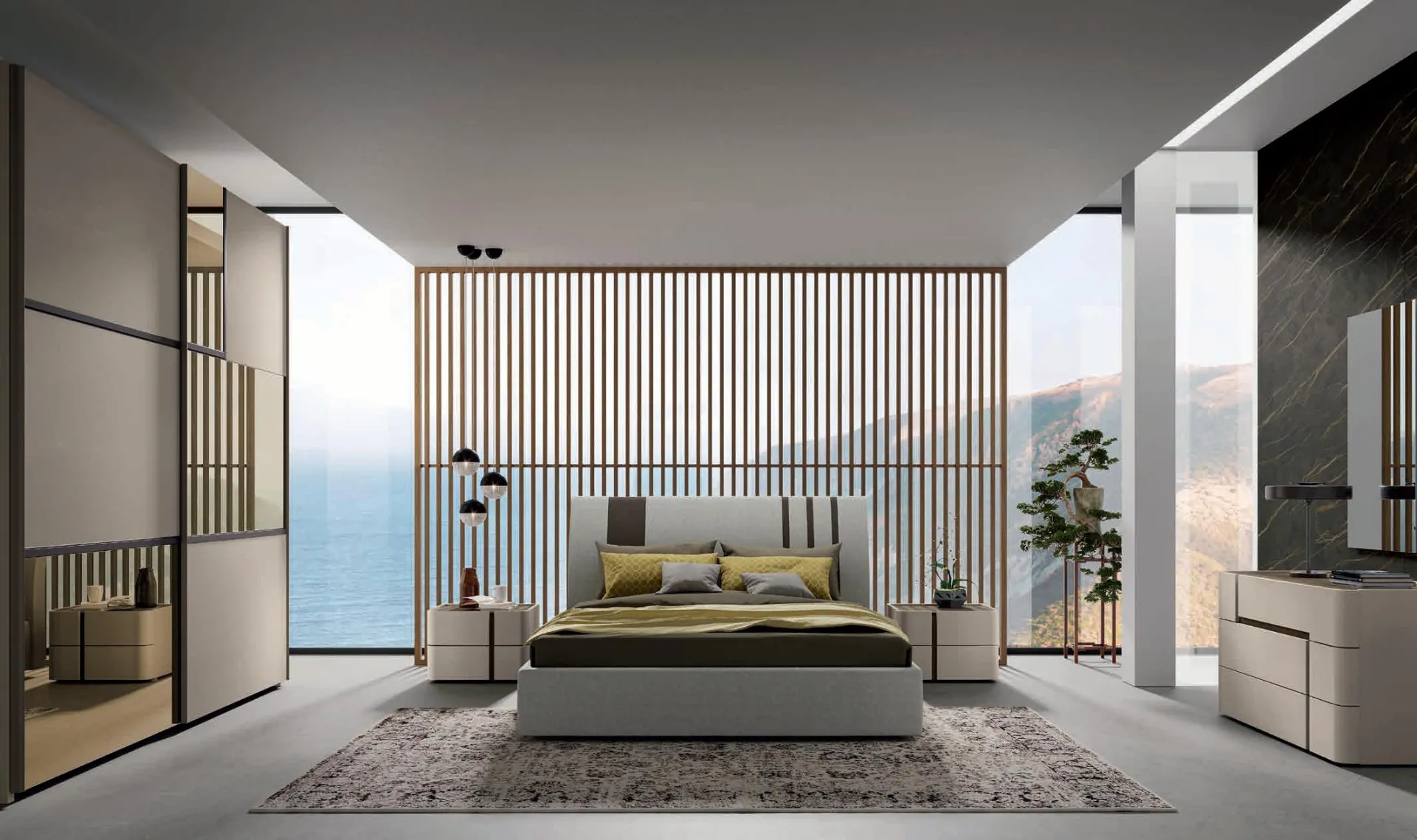 Camera da letto Moderno 15 Artigianmobili con vista sul mare e armadio a specchio