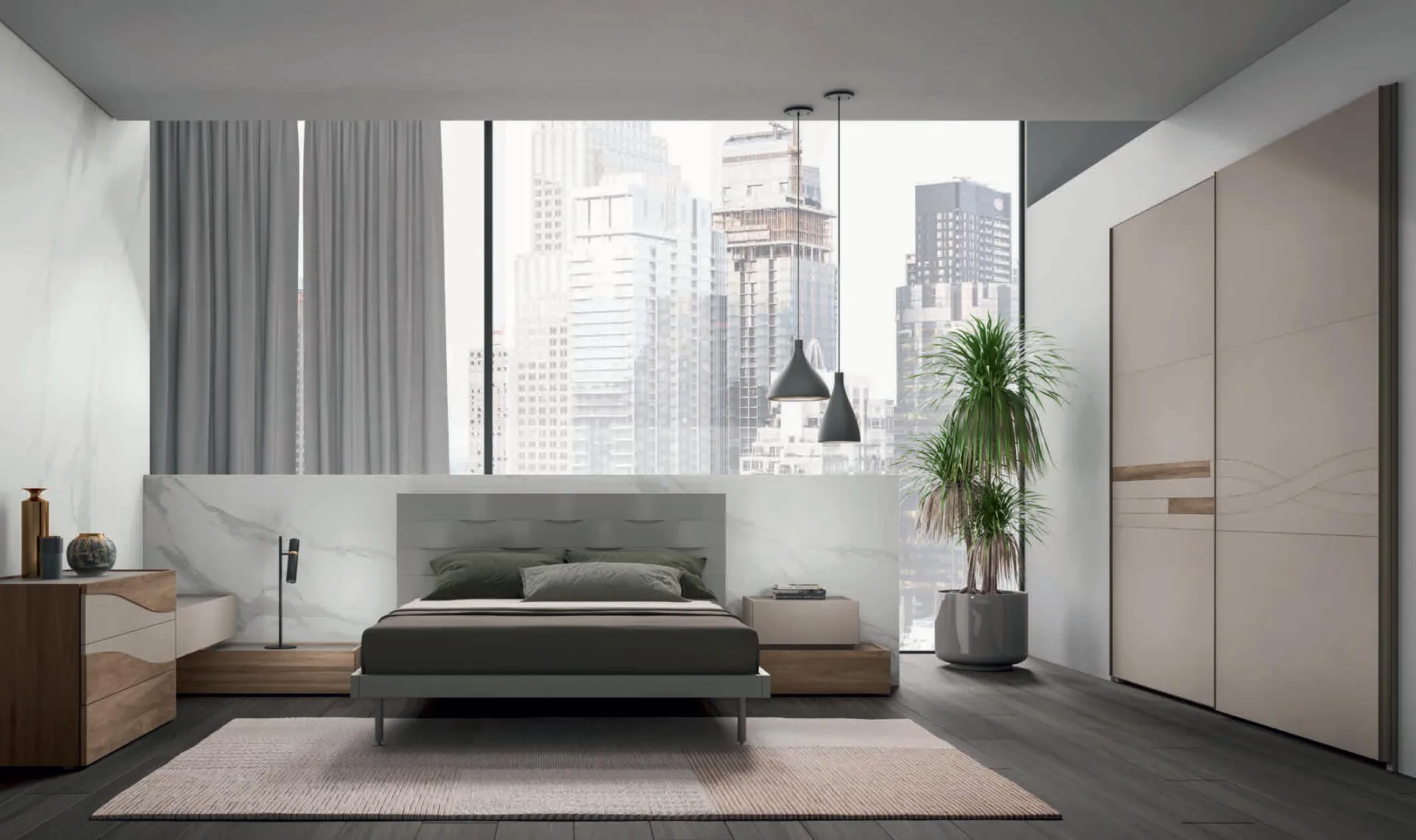 Camera da letto Moderno 03 Artigianmobili con letto Ondulina e armadio Intrigo