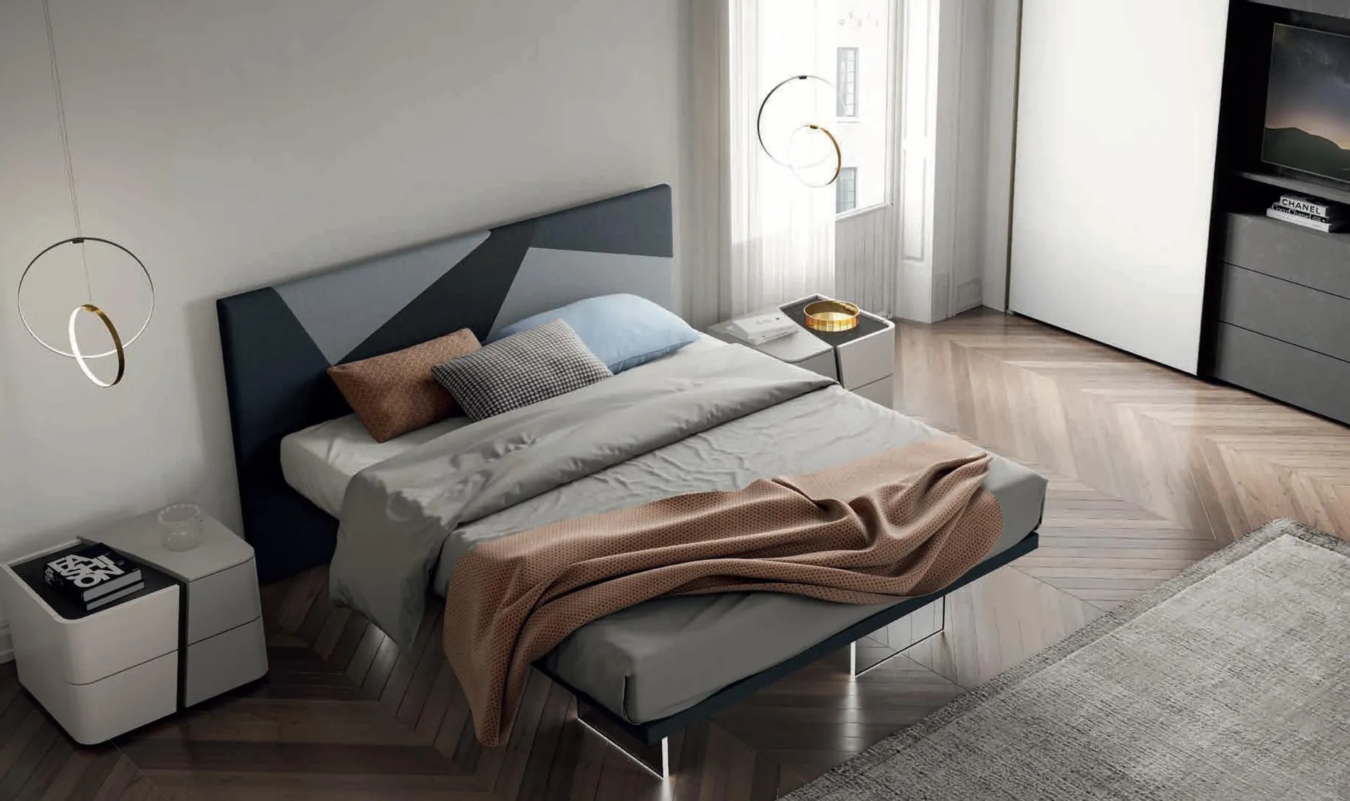 Letto sospeso Volo e comodino Life della camera Moderno 06 Artigianmobili