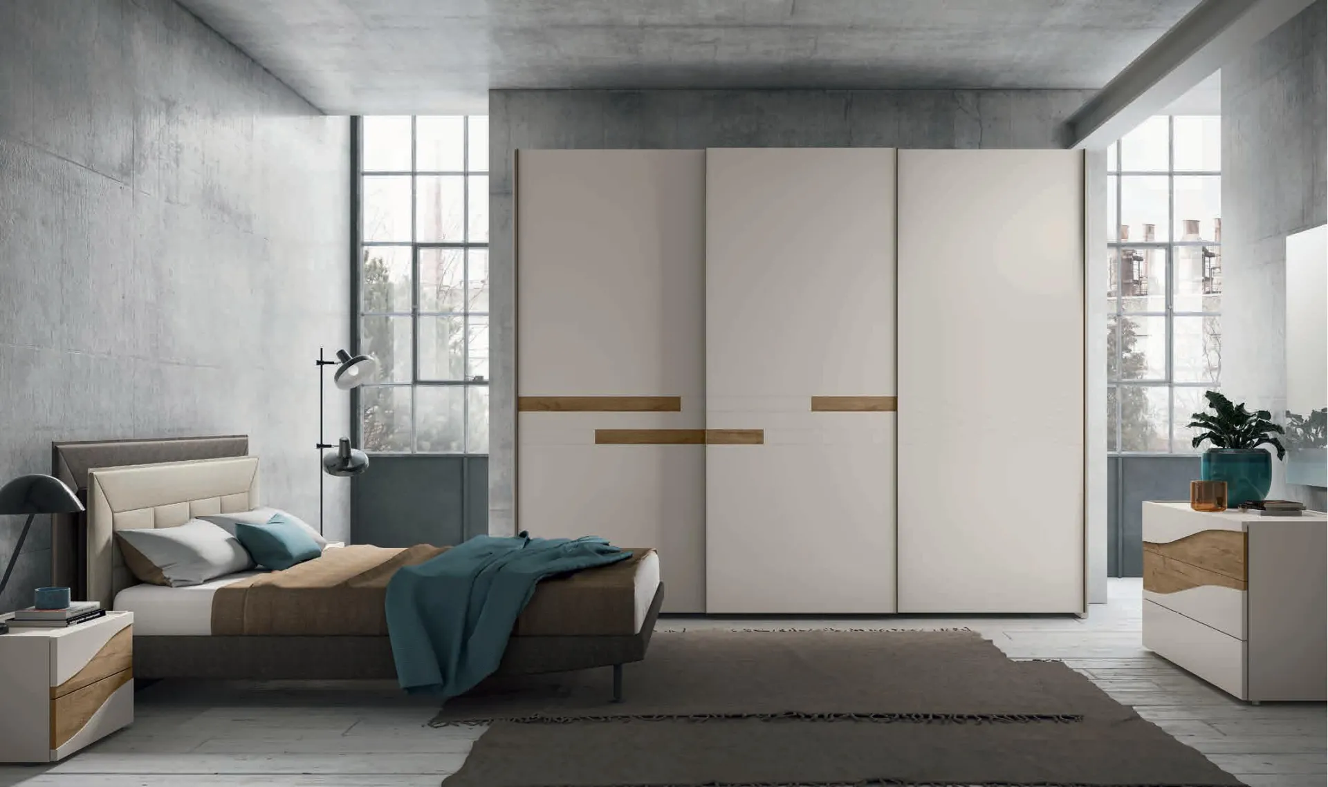 Camera da letto Moderno 10 Artigianmobili in stile loft con armadio pomice
