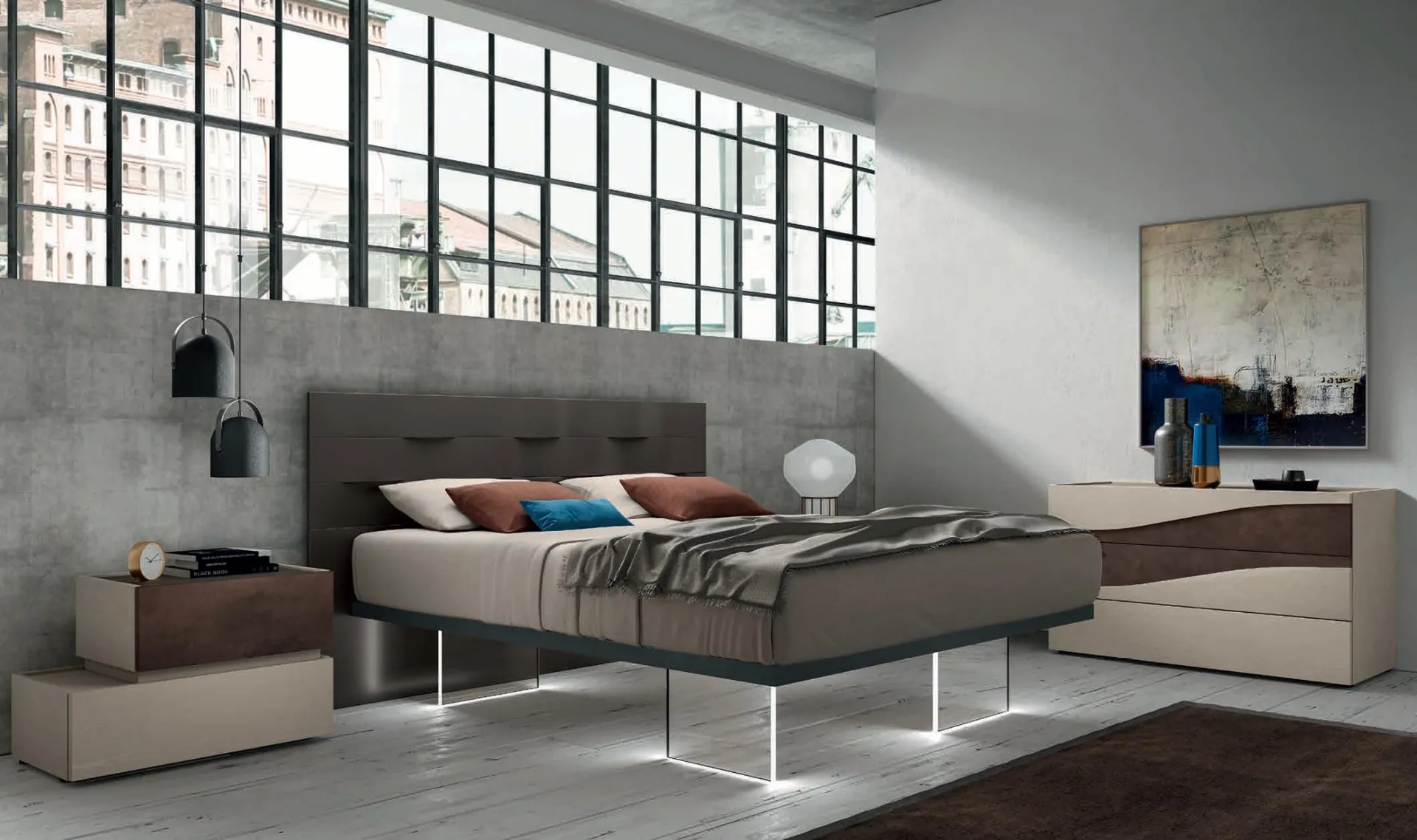 Camera da letto Moderno 12 Artigianmobili con letto Ondulina e comò Intrigo