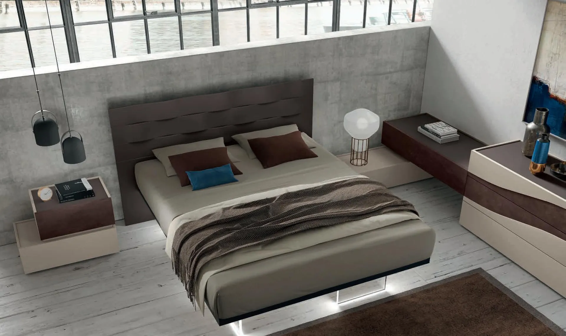 Letto Ondulina sospeso con luce della camera Moderno 12 Artigianmobili