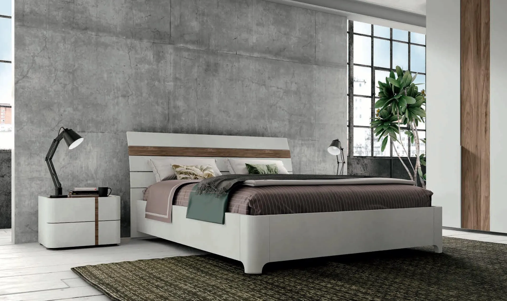 Camera da letto Moderno 13 Artigianmobili bianca e noce con letto Doga